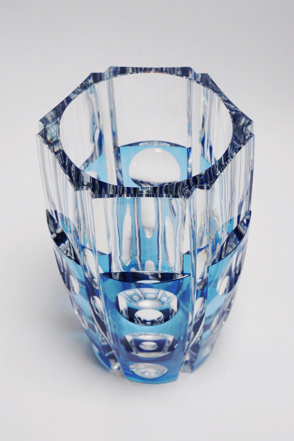 Large Art Deco Val Saint Lambert Blue Cerbere Glass Vase For Sale 3
