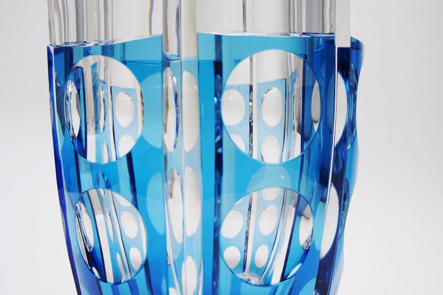 Large Art Deco Val Saint Lambert Blue Cerbere Glass Vase For Sale 4