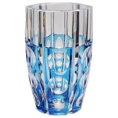 Large Art Deco Val Saint Lambert Blue Cerbere Glass Vase