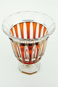 Large Art Deco Val Saint Lambert Orange Castille Glass Vase