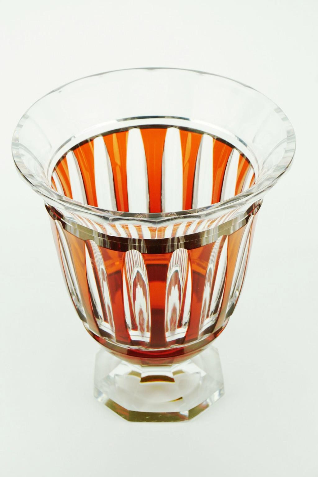 Early 20th Century Large Art Deco Val Saint Lambert Orange Castille Glass Vase For Sale