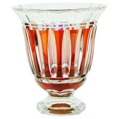 Antique Large Art Deco Val Saint Lambert Orange Castille Glass Vase