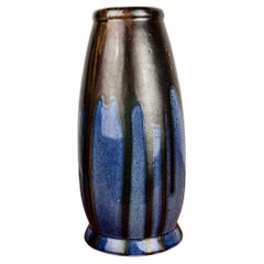 Große Vase des Art déco aus blau glasierter Keramik von Léon Pointu, Grès de Puisaye, 1920