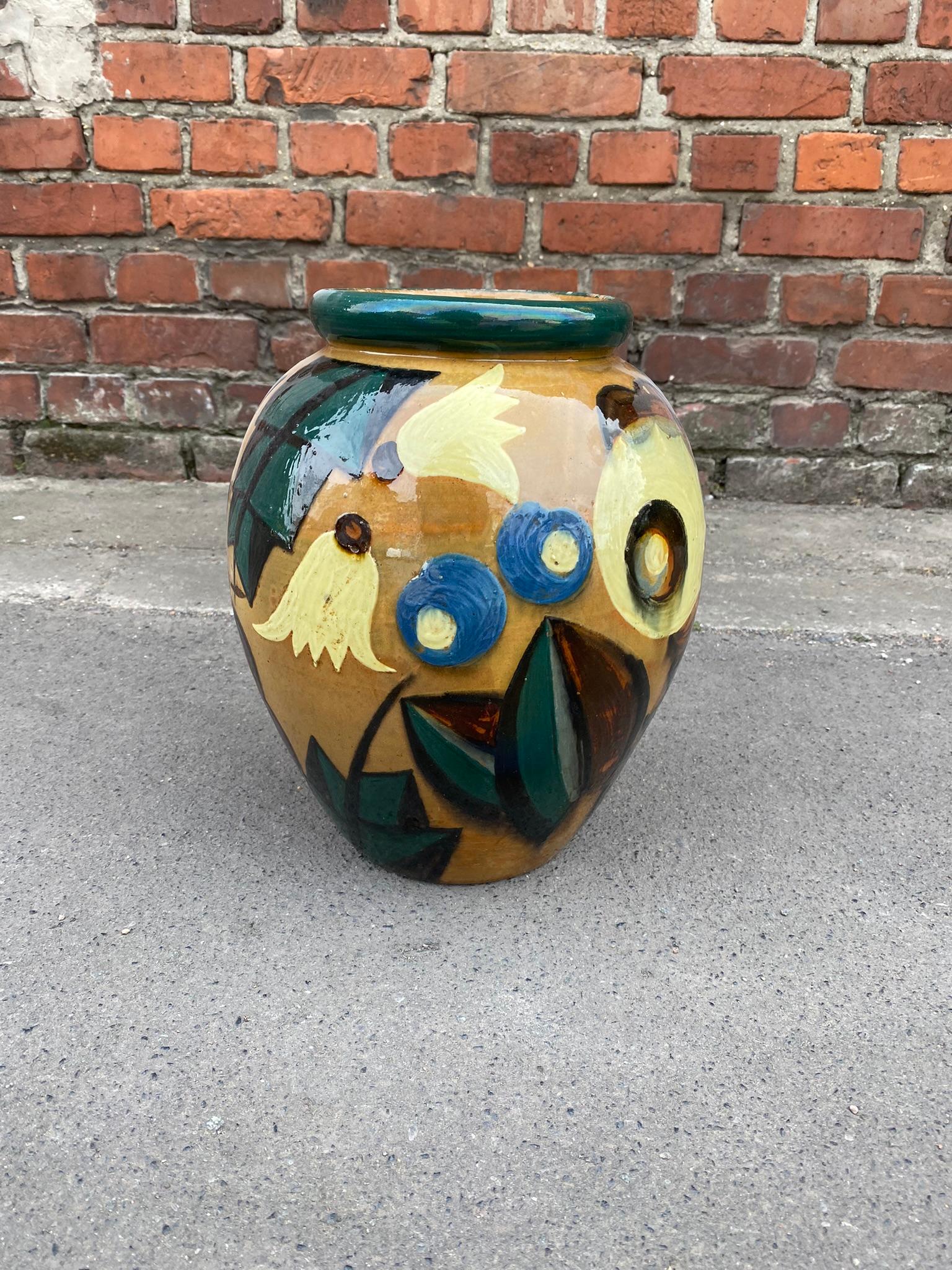 French Large Art Deco Vase in Enamelled Terracotta circa 1920/1930  For Sale