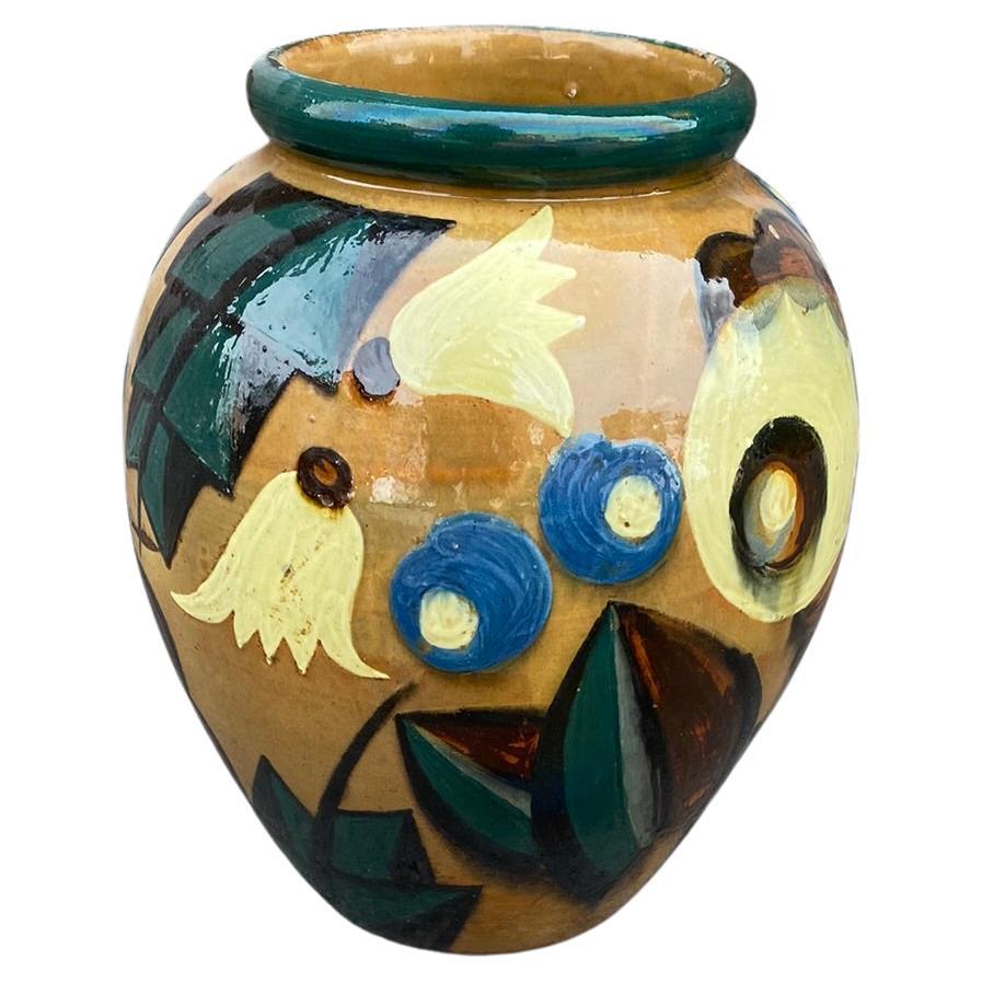 Grand vase Art Déco en terre cuite émaillée vers 1920/1930 