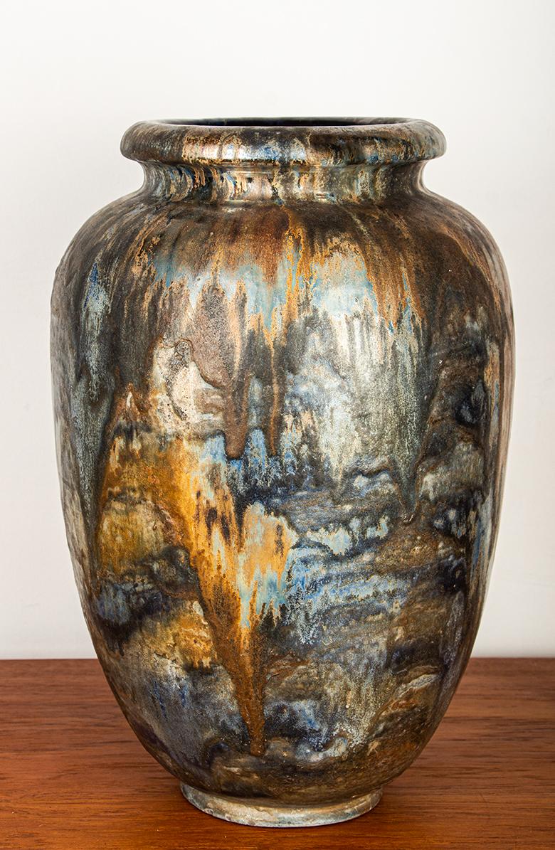 Grande vaso Art Déco, in gres smaltato e blu iridescente, Roger Guérin, 1930 in vendita 4
