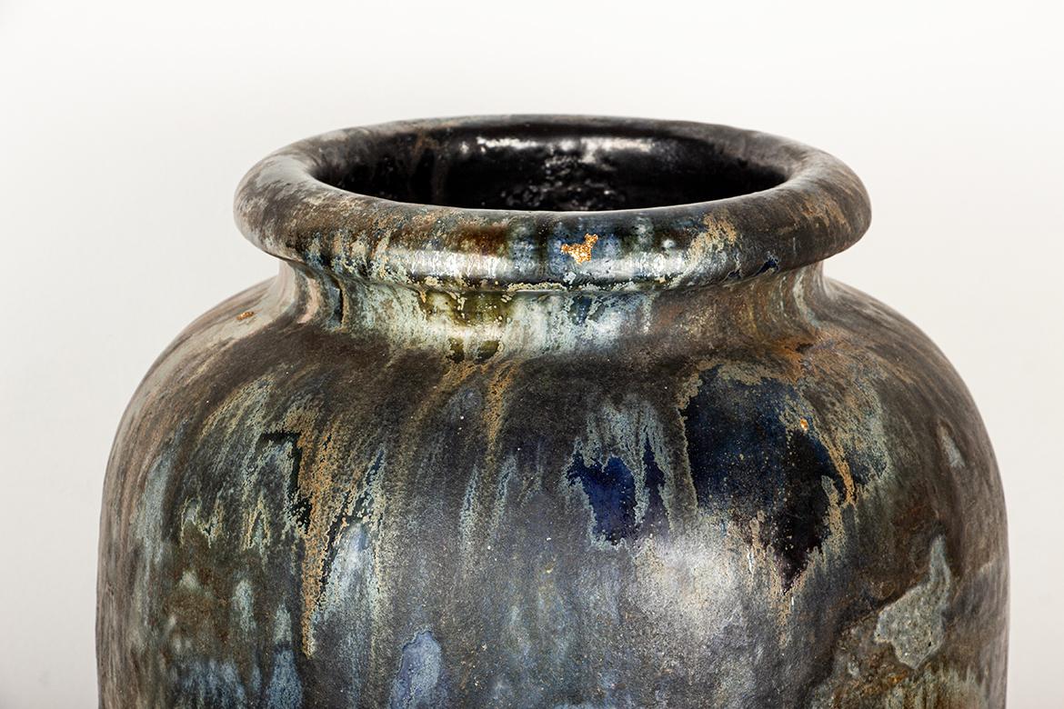 Grande vaso Art Déco, in gres smaltato e blu iridescente, Roger Guérin, 1930 In condizioni ottime in vendita a JOINVILLE-LE-PONT, FR