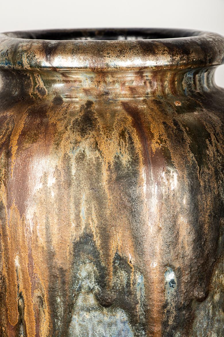 Ceramica Grande vaso Art Déco, in gres smaltato e blu iridescente, Roger Guérin, 1930 in vendita