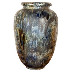 Grande vaso Art Déco, in gres smaltato e blu iridescente, Roger Guérin, 1930