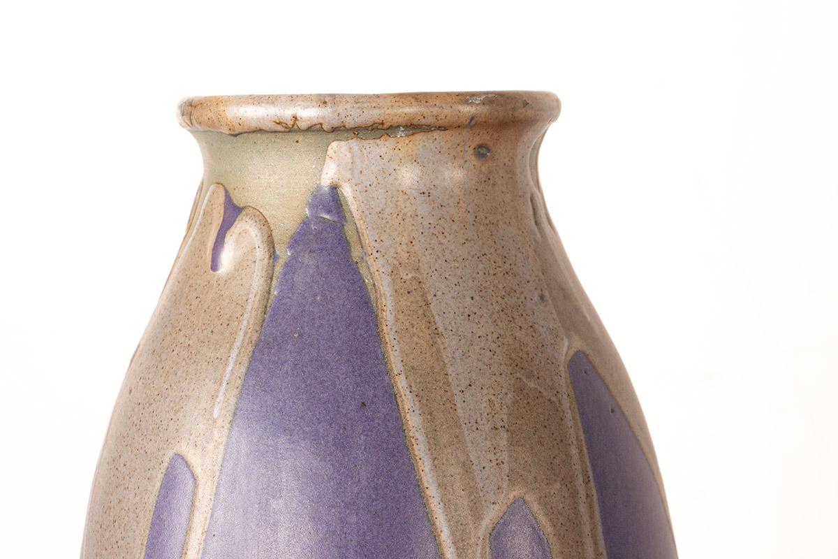 Große Art-déco-Vase aus violett glasierter Keramik von Léon Pointu, Grès de Puisaye, 19 im Angebot 3