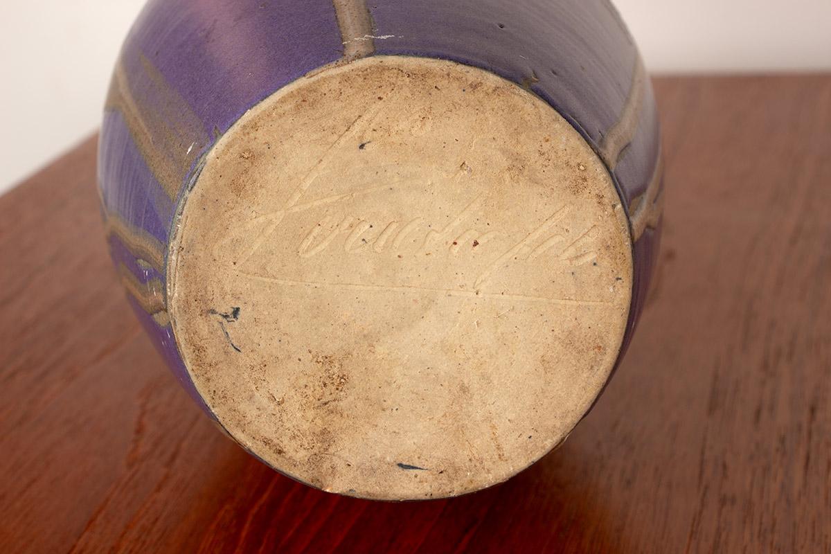 Große Art-déco-Vase aus violett glasierter Keramik von Léon Pointu, Grès de Puisaye, 19 im Angebot 5