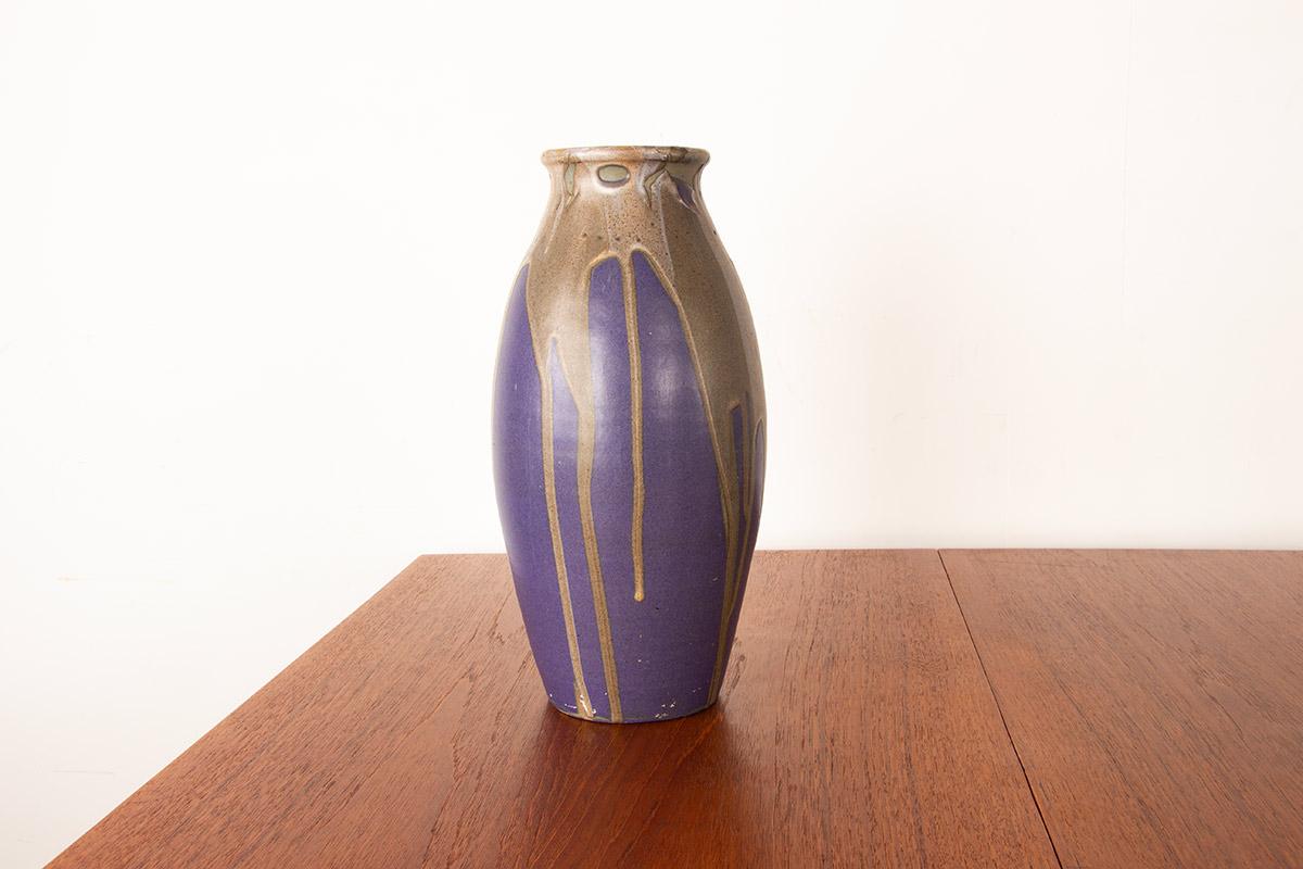 Große Art-déco-Vase aus violett glasierter Keramik von Léon Pointu, Grès de Puisaye, 19 im Zustand „Hervorragend“ im Angebot in JOINVILLE-LE-PONT, FR