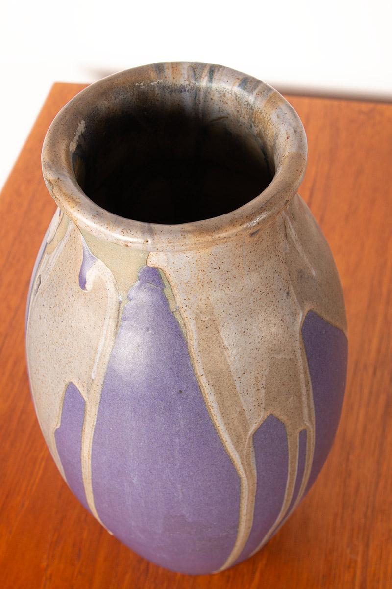 Große Art-déco-Vase aus violett glasierter Keramik von Léon Pointu, Grès de Puisaye, 19 im Angebot 1