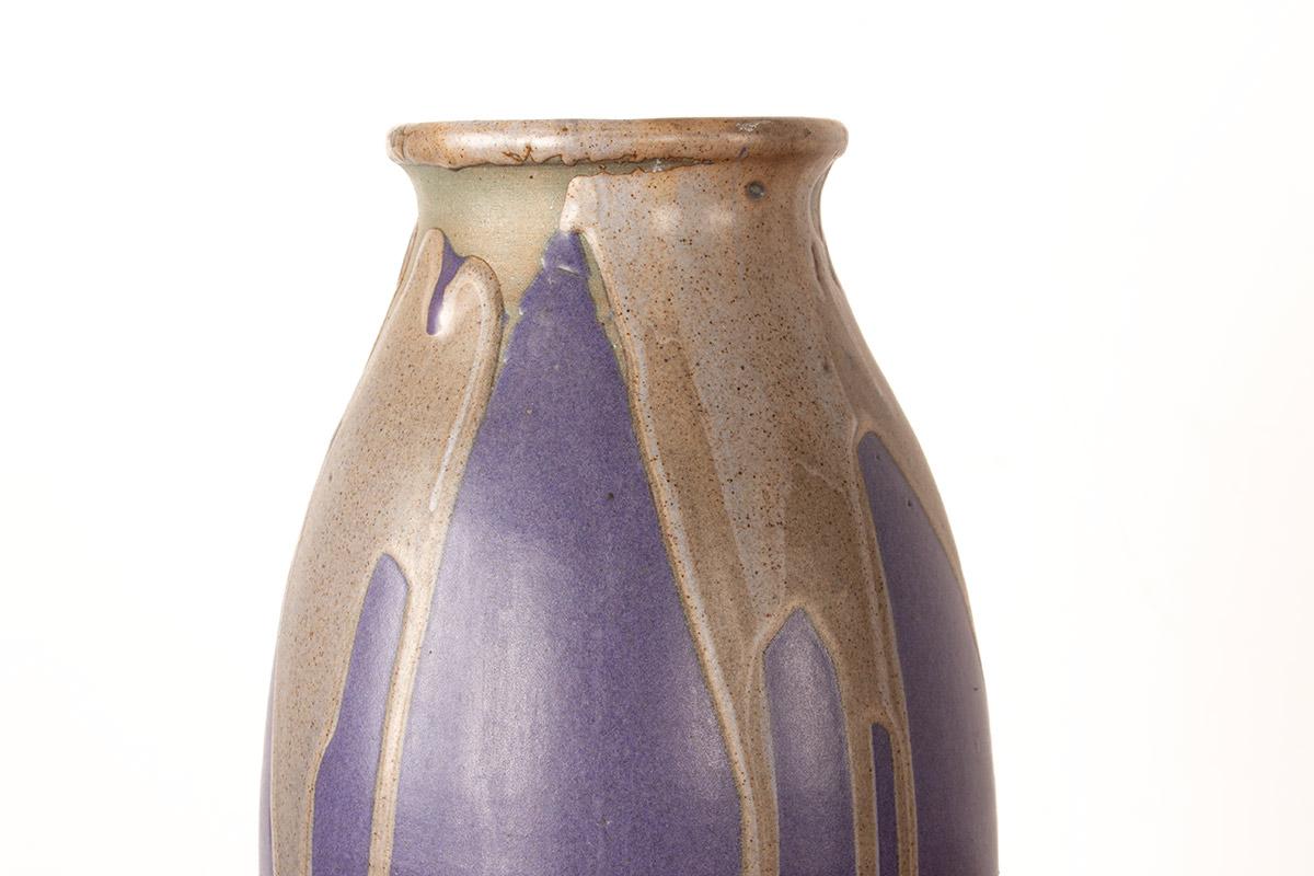 Große Art-déco-Vase aus violett glasierter Keramik von Léon Pointu, Grès de Puisaye, 19 im Angebot 2