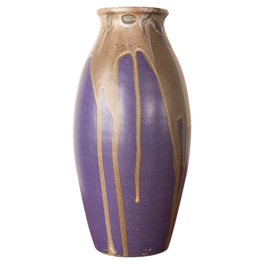 Große Art-déco-Vase aus violett glasierter Keramik von Léon Pointu, Grès de Puisaye, 19 im Angebot