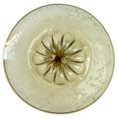 Große Art Deco venezianischen Topas graviert geätzt Murano Glas Schüssel oder Schale 1930er Jahre