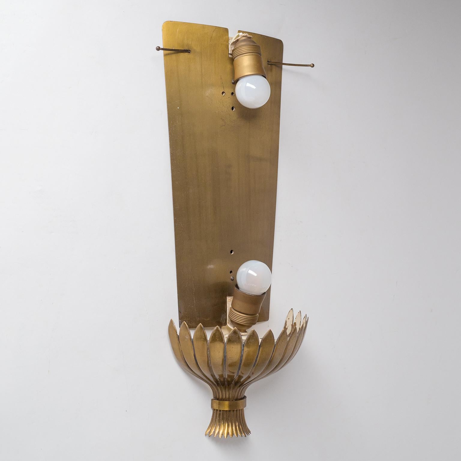 Large Art Deco Wall Light, 1930s, Brass and Cut Glass 1