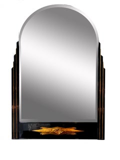Large Art Deco Wall Mirror  France, circa 1930.  Wood, black lacquered  gilded