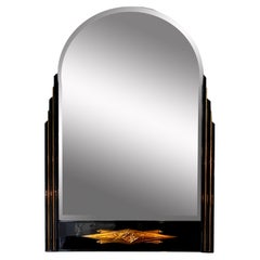 Large Art Deco Wall Mirror  France, circa 1930.  Wood, black lacquered  gilded