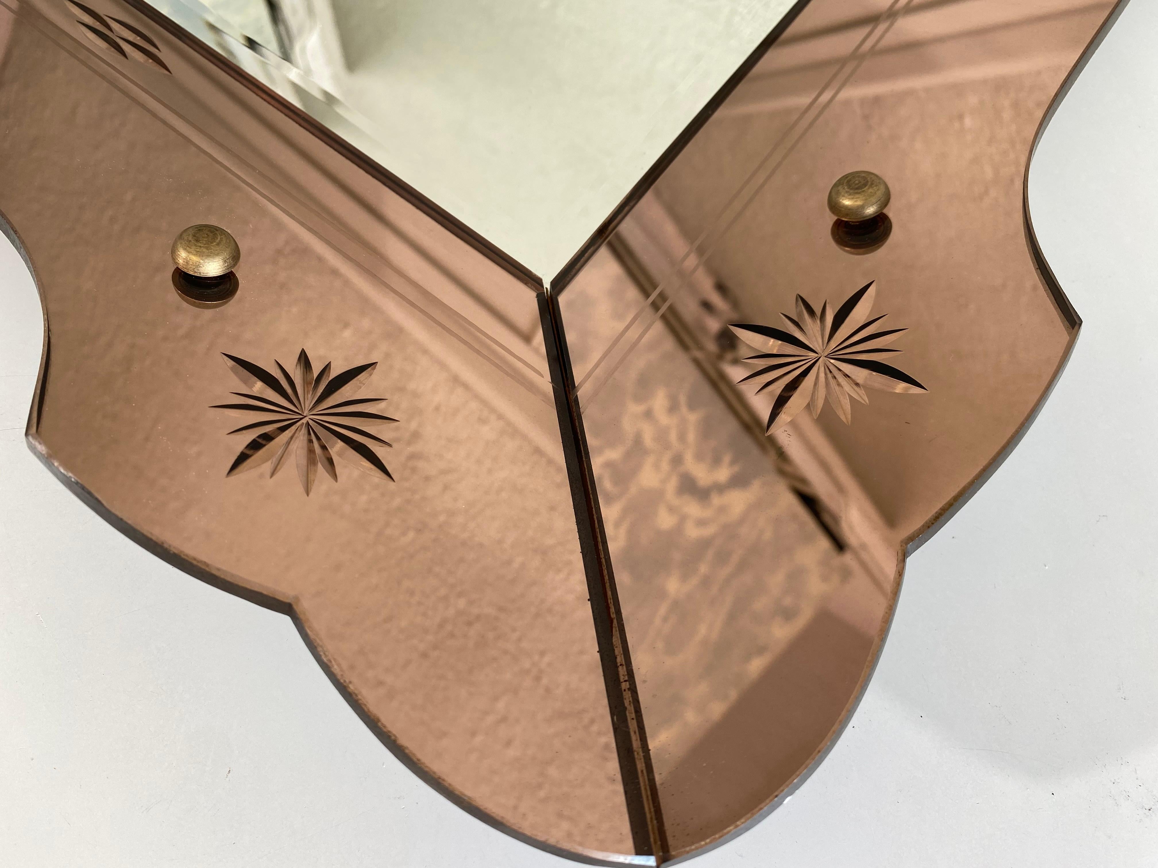 Italian Large Art Deco Wall Mirror in Rose Gold, Italy 1920's For Sale