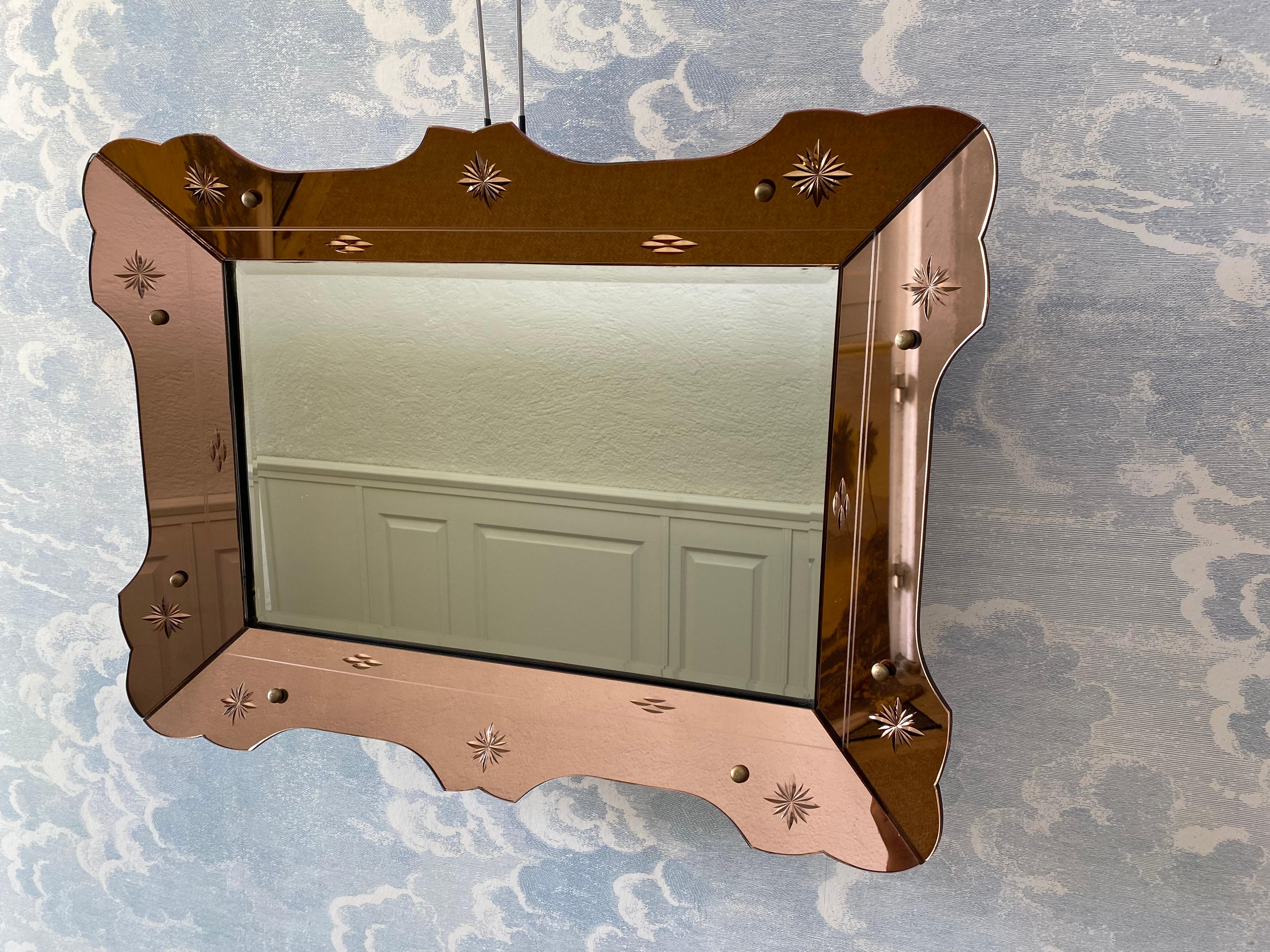 Large Art Deco Wall Mirror in Rose Gold, Italy 1920's For Sale 3