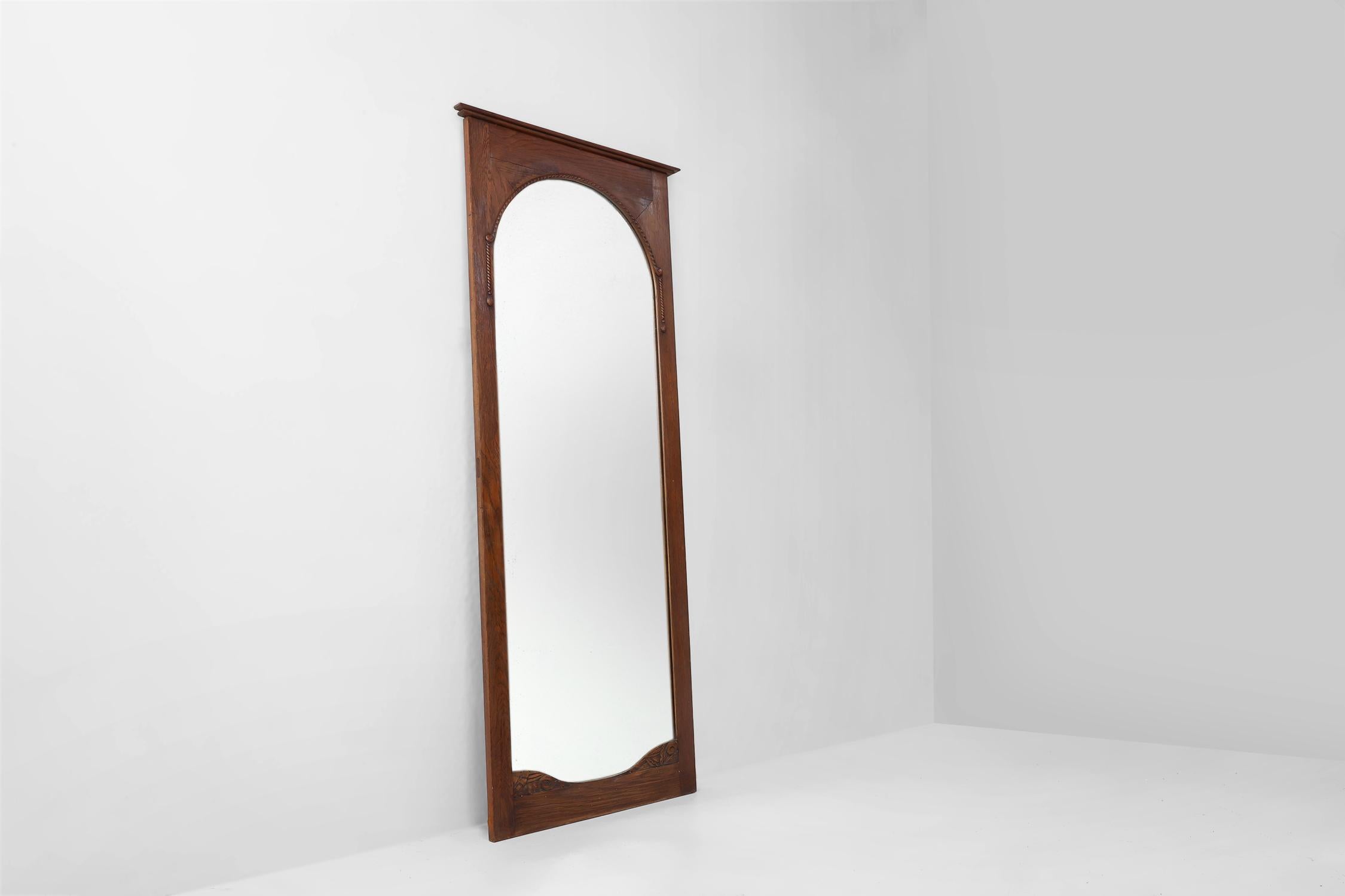 Belgian Large Art Deco wall mirror with solid oak frame, Belgium 1930s
