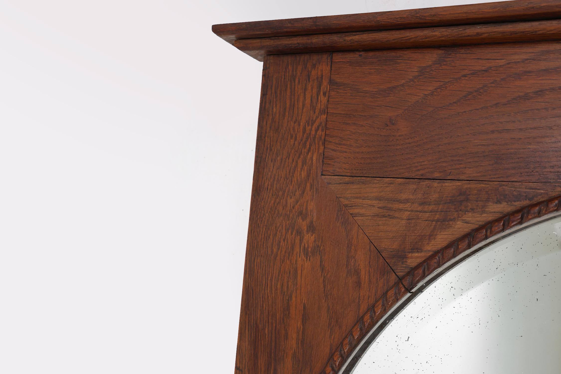 Mid-20th Century Large Art Deco wall mirror with solid oak frame, Belgium 1930s