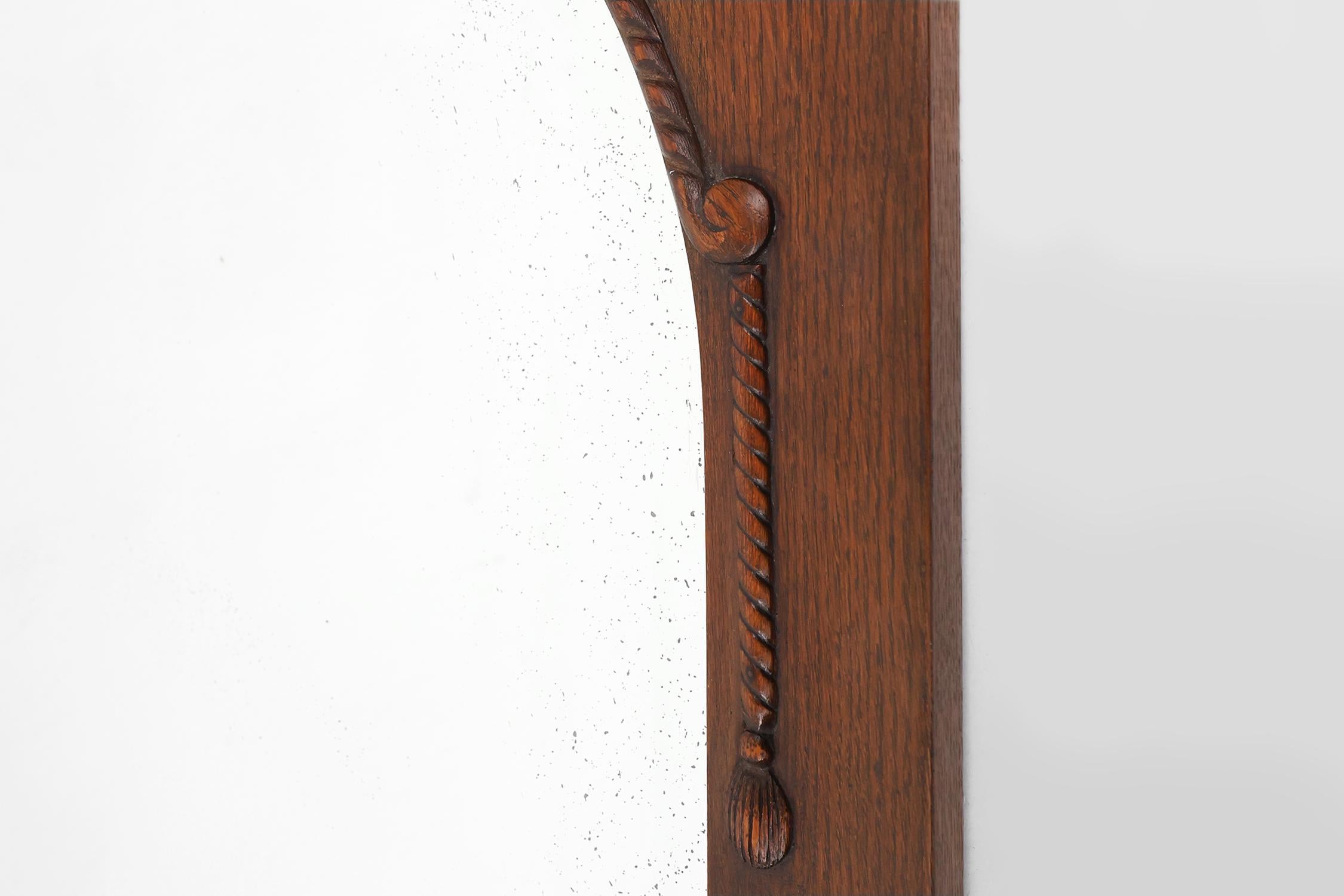 Mirror Large Art Deco wall mirror with solid oak frame, Belgium 1930s