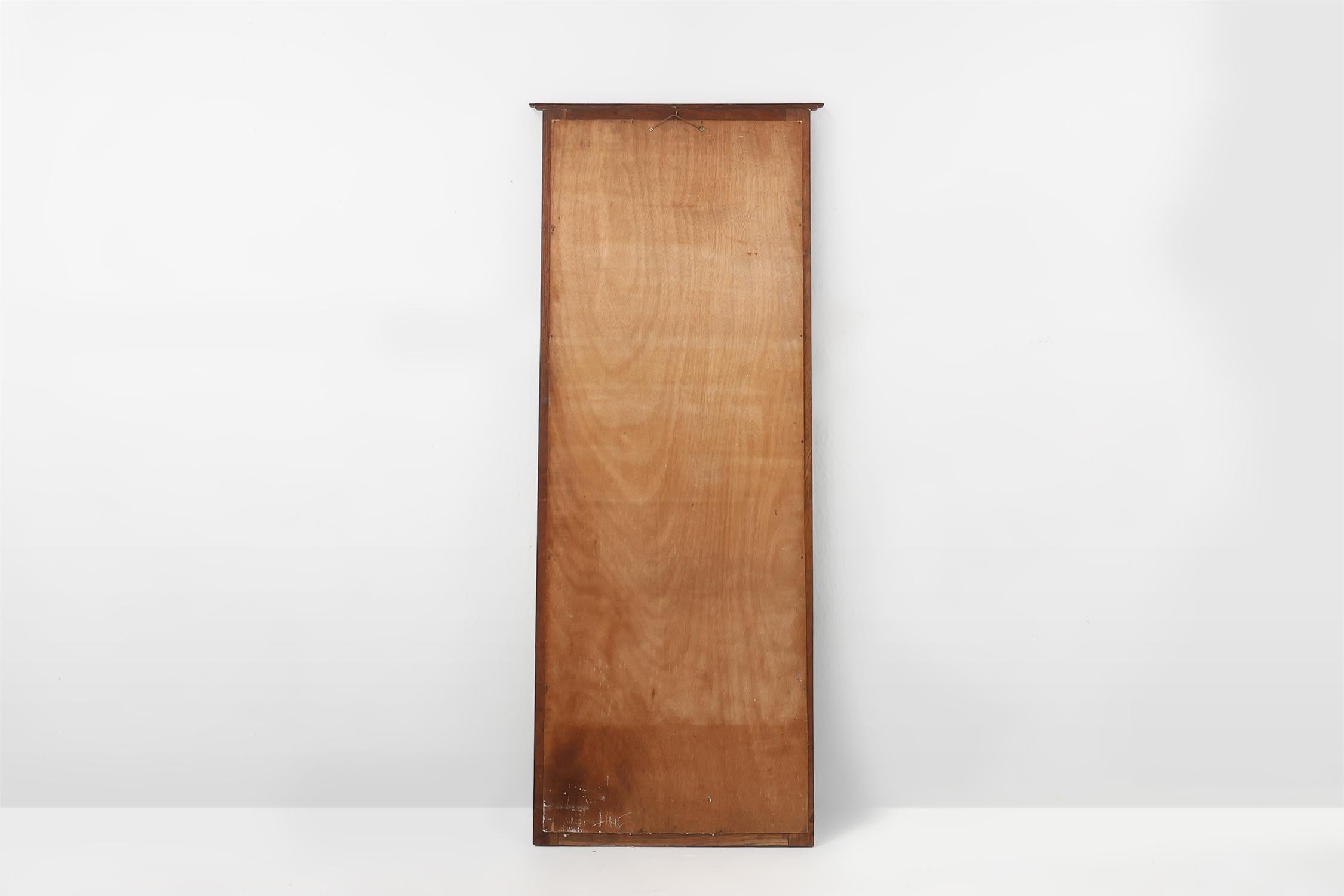 Large Art Deco wall mirror with solid oak frame, Belgium 1930s 2