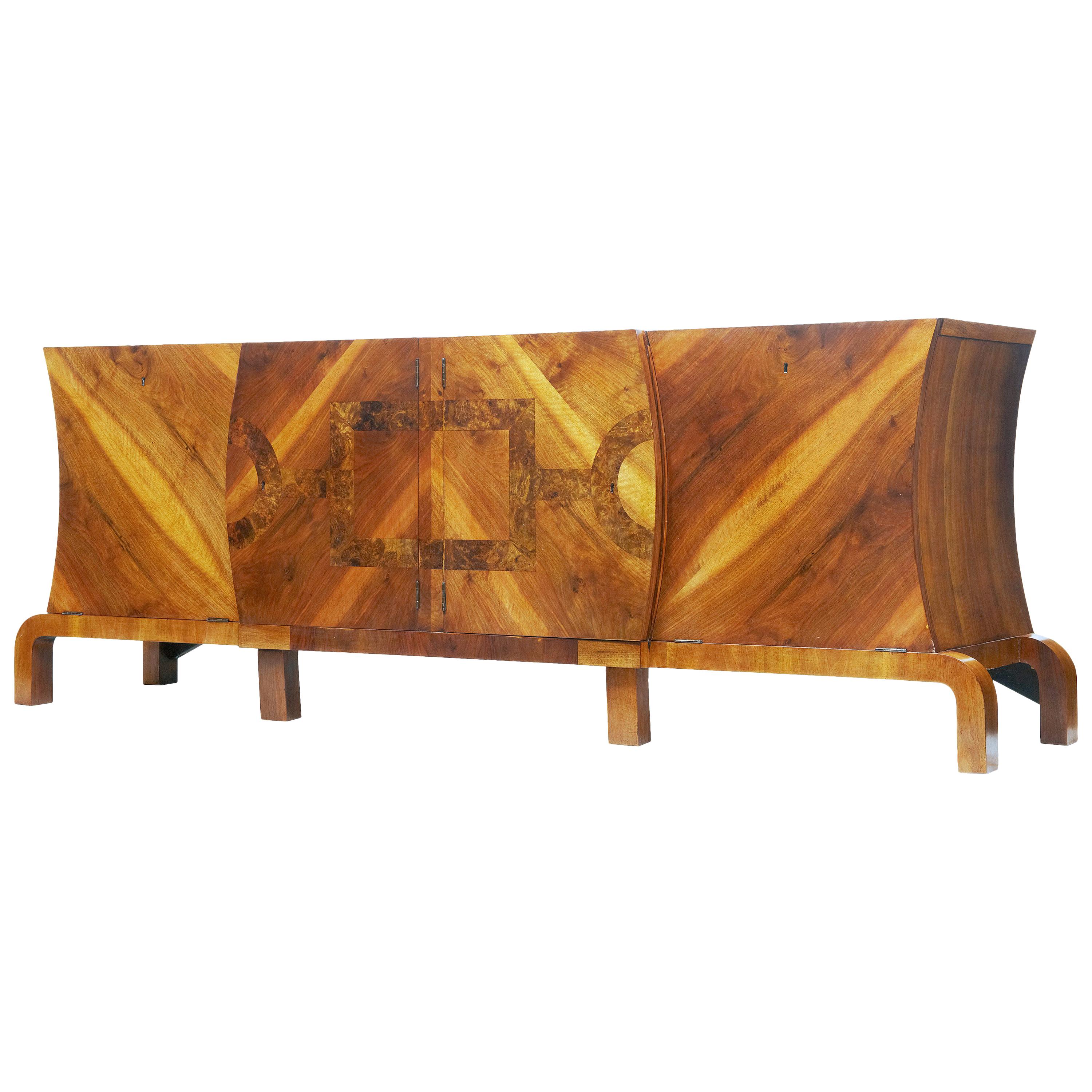 Large Art Deco Walnut and Burr Inlaid Sideboard