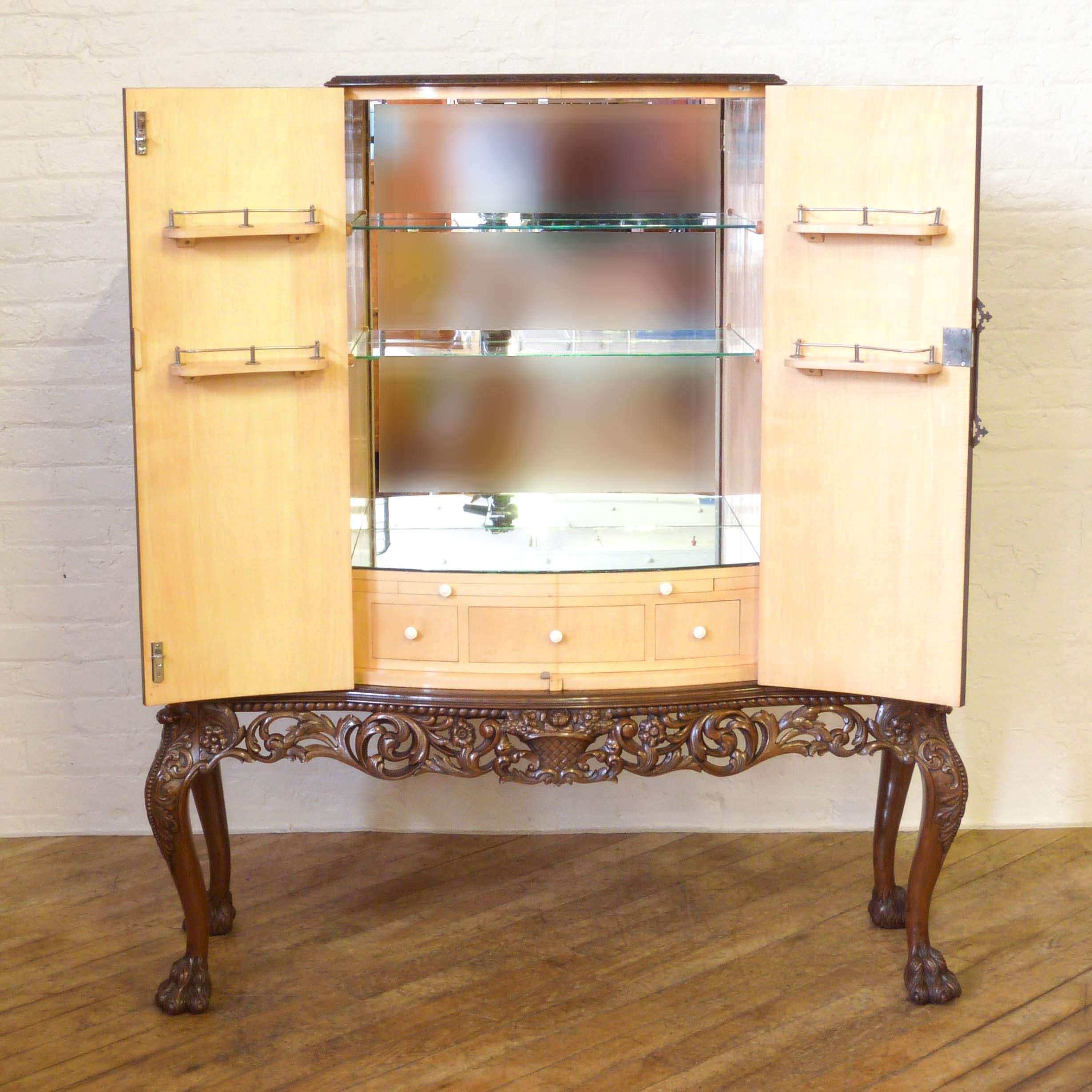 Large Art Deco Walnut Cocktail Cabinet For Sale 3