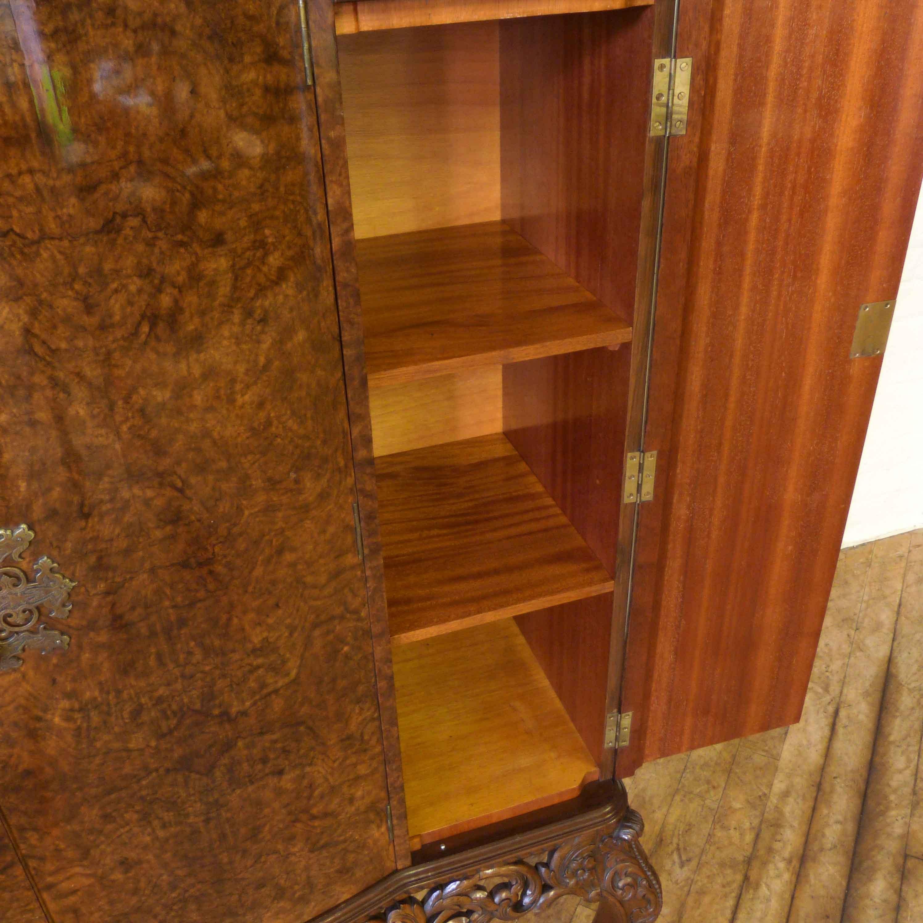 Polished Large Art Deco Walnut Cocktail Cabinet For Sale