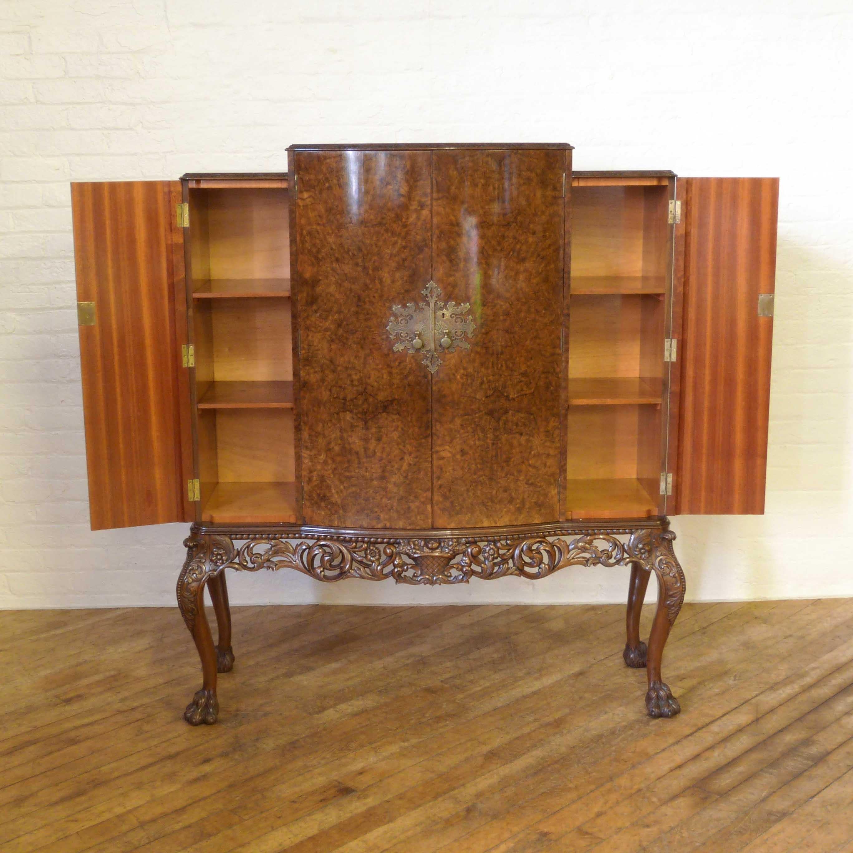 Mid-20th Century Large Art Deco Walnut Cocktail Cabinet For Sale