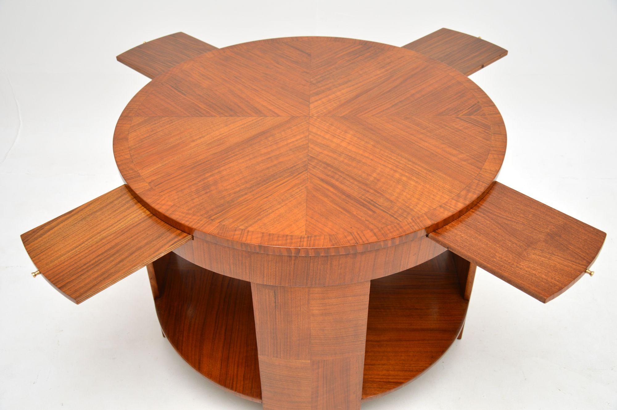 Early 20th Century Large Art Deco Walnut Coffee Table For Sale