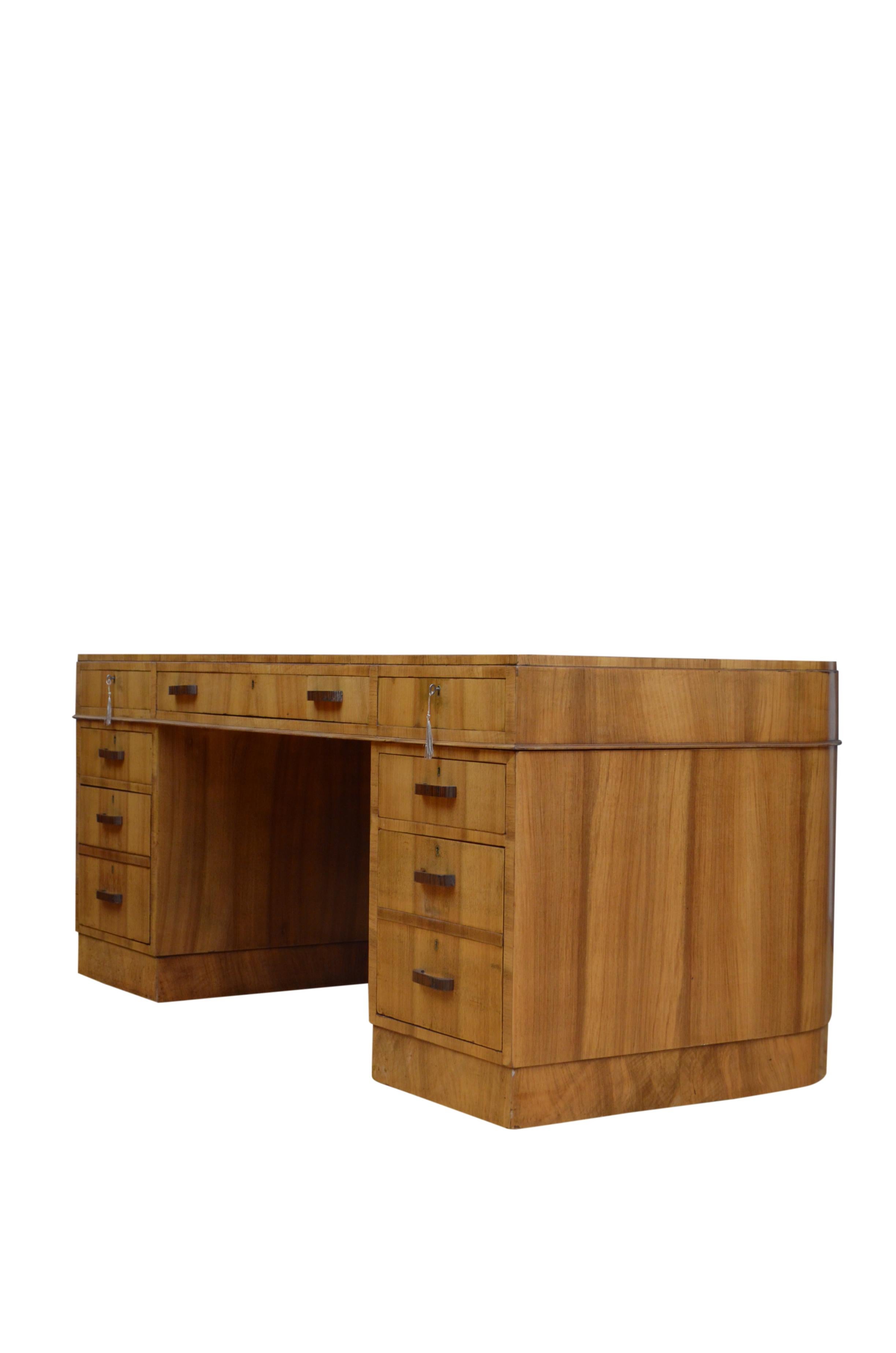 English Large Art Deco Walnut Desk