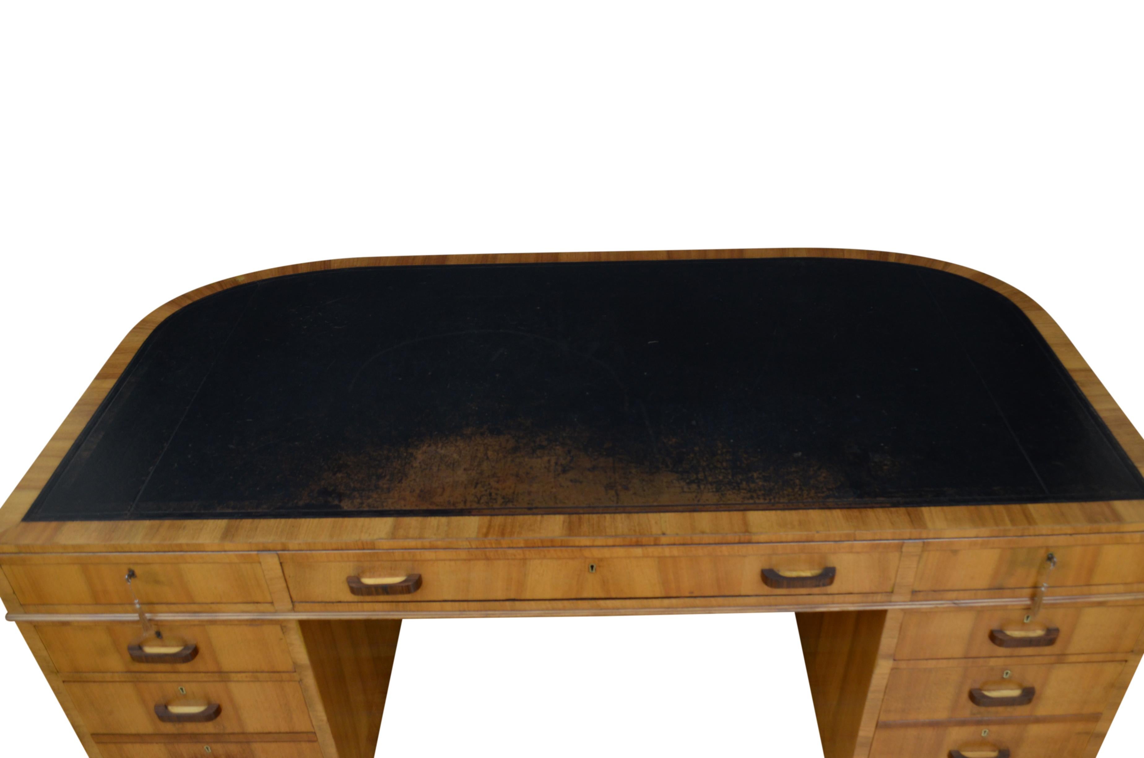 20th Century Large Art Deco Walnut Desk