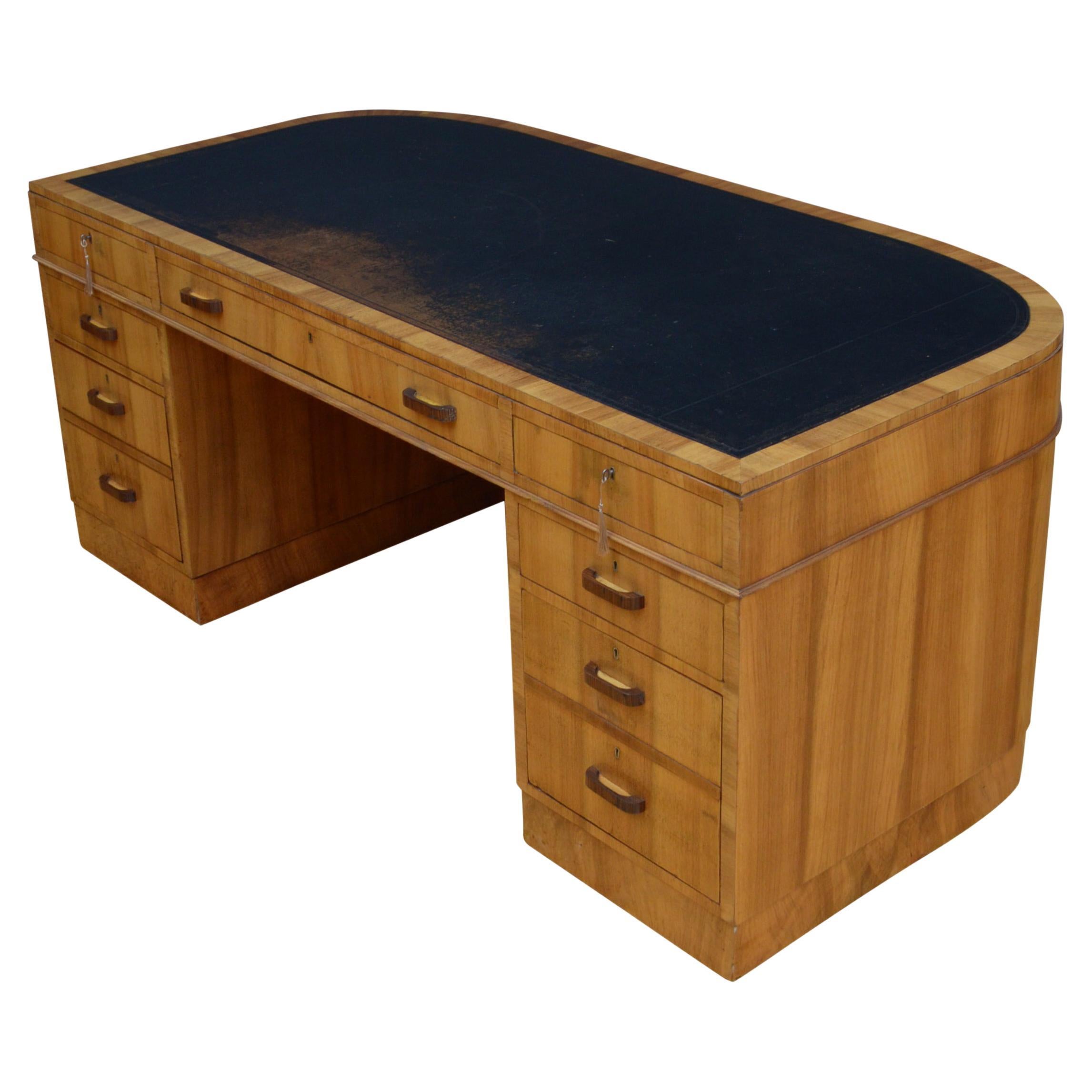 Large Art Deco Walnut Desk