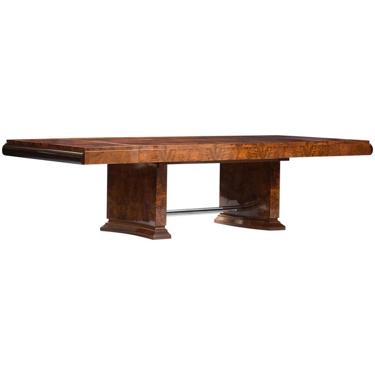 Large Art Deco Walnut Root Veneer Dining Table at 1stDibs