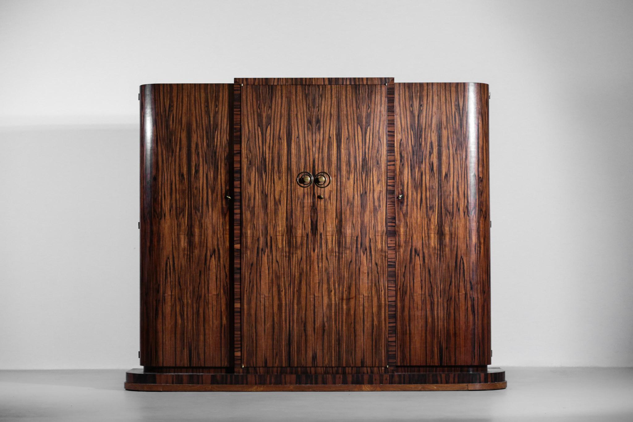 Large Art Deco Wardrobe from the 1930s French Ebony Macassar and Rosewood Rio 11