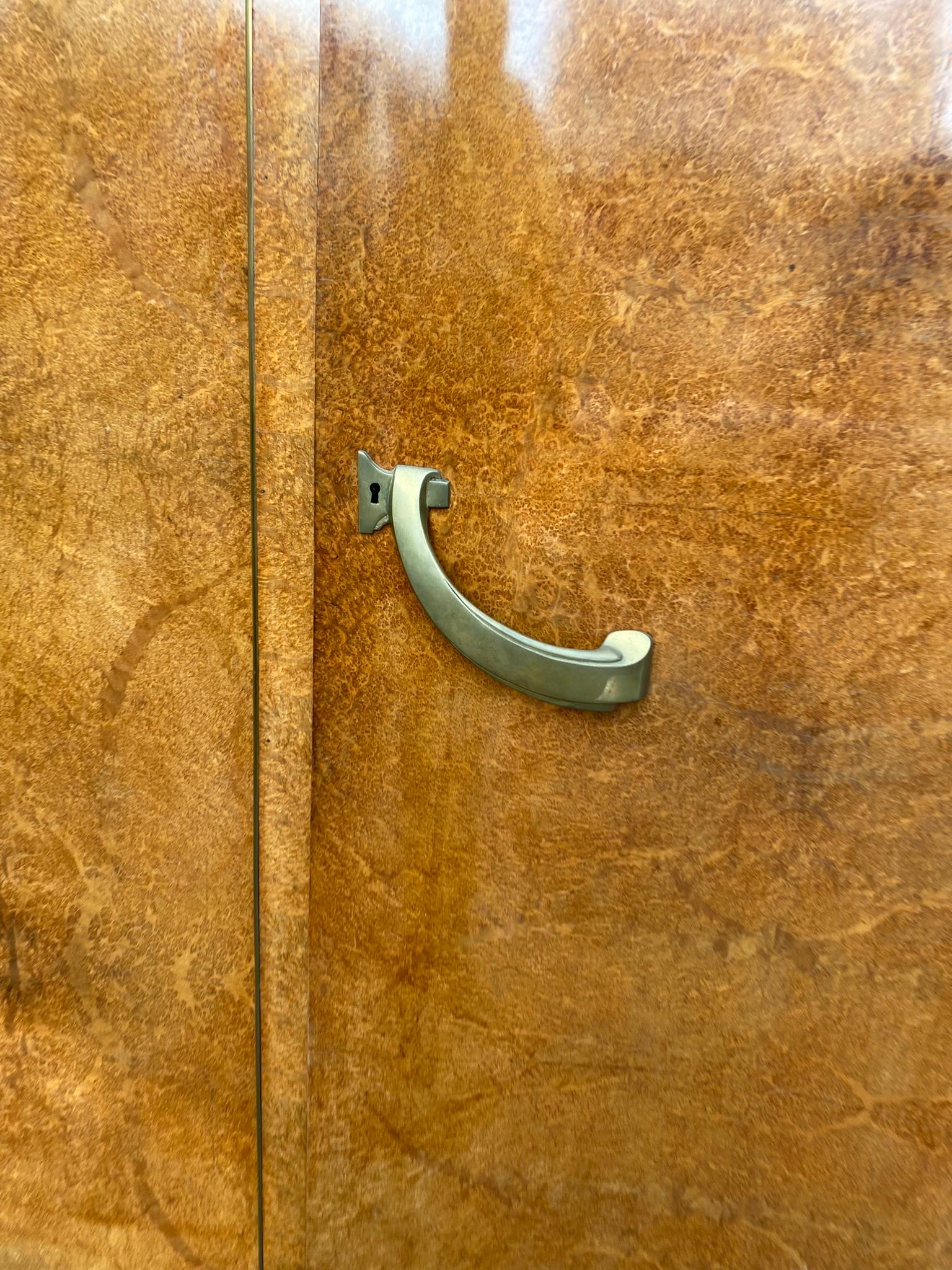 French Large Art Deco Wardrobe in Amboyna Burl and Parchment circa 1930 For Sale