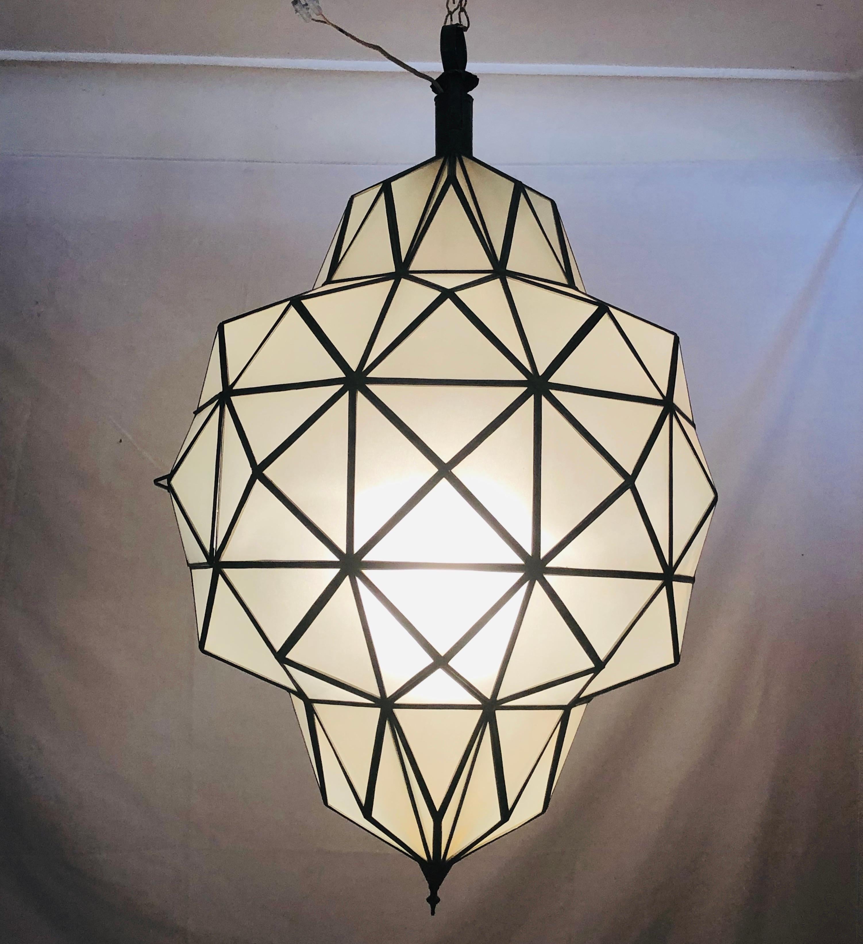 Large Art Deco White Milk Chandelier, Pendant or Lantern in Dome Shape, a Pair For Sale 4