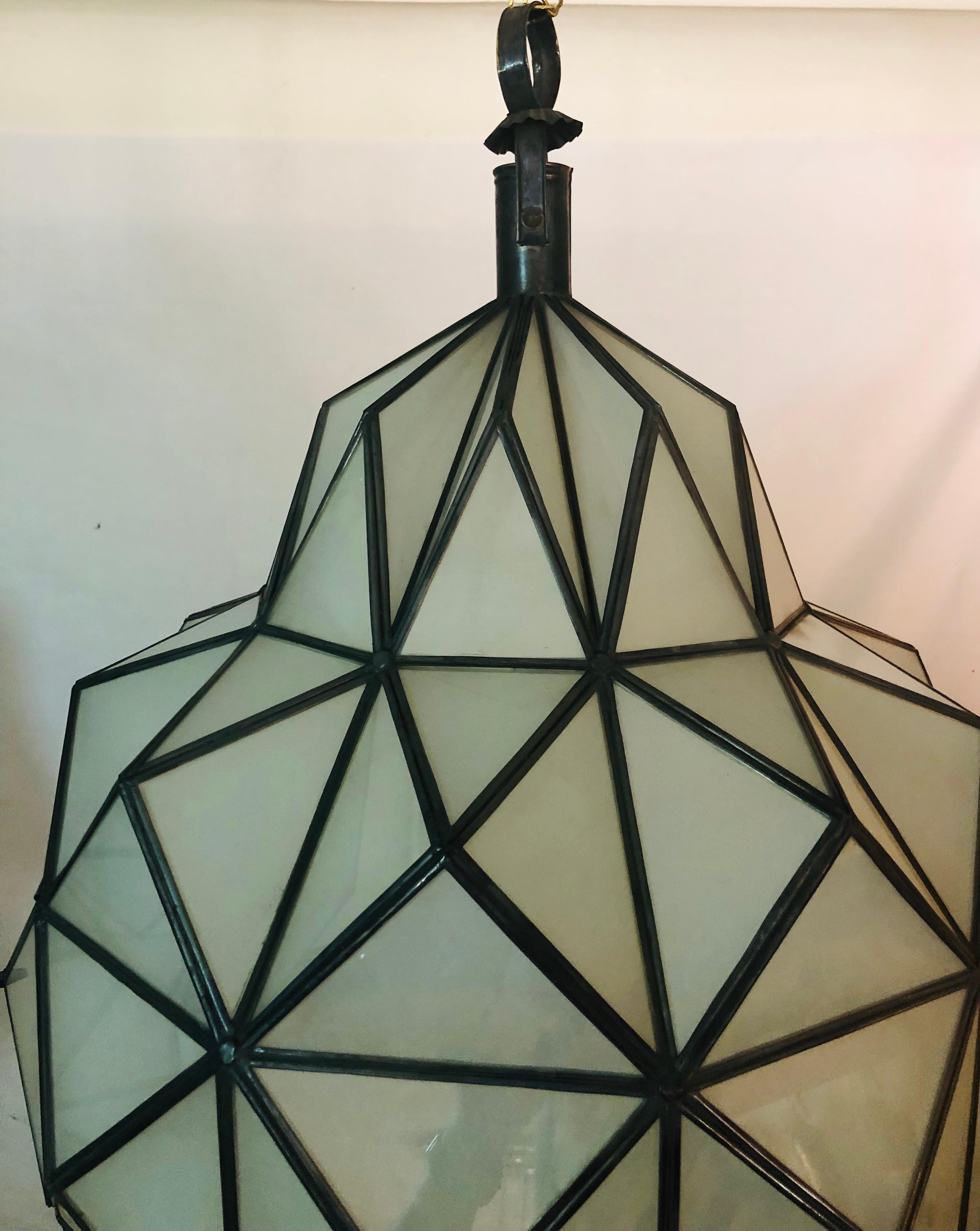 Metal Large Art Deco White Milk Chandelier, Pendant or Lantern in Dome Shape, a Pair For Sale