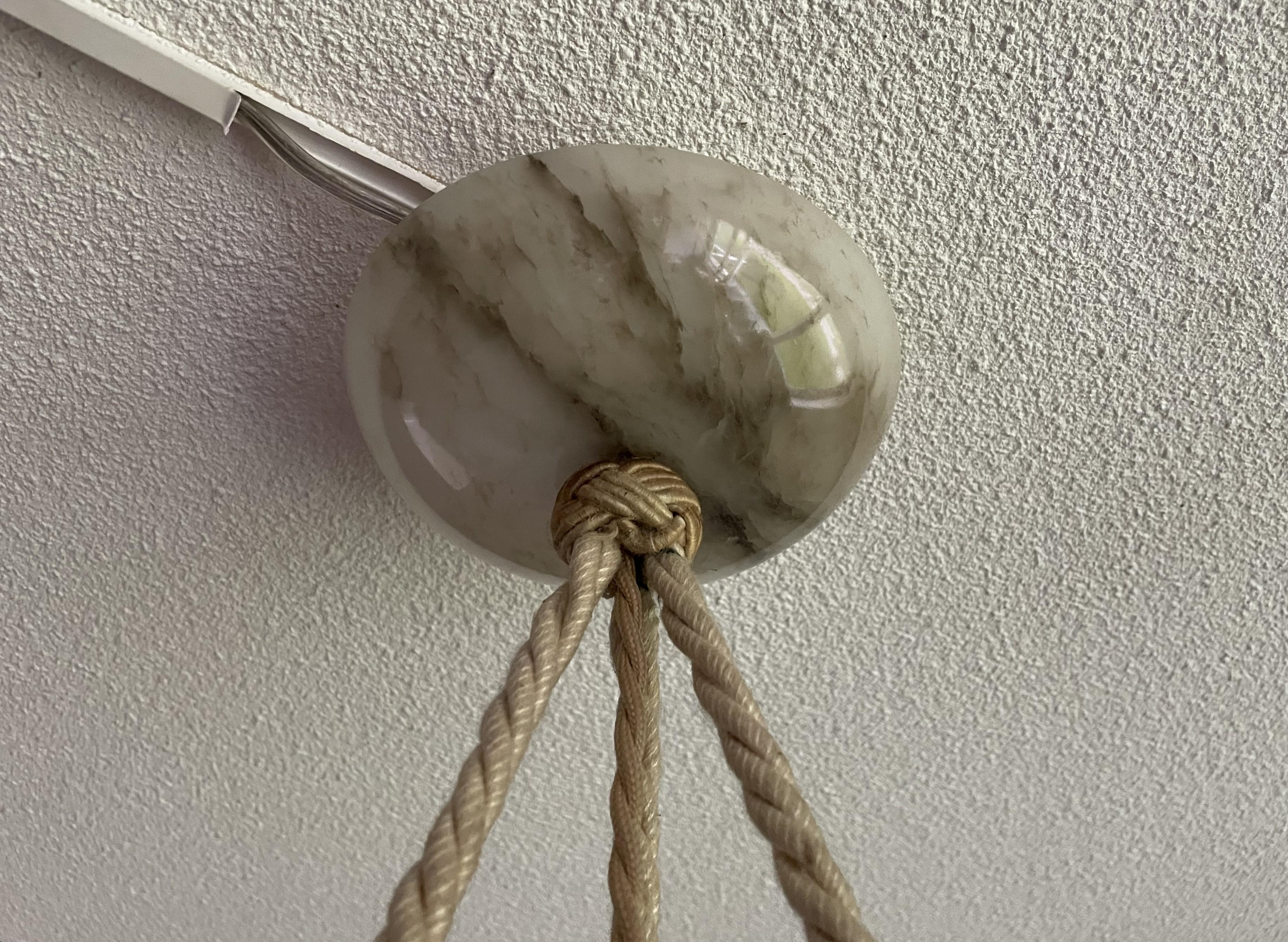 Large Art Deco White & Black Alabaster Pendant Chandelier w. Perfect Rope Chain 5