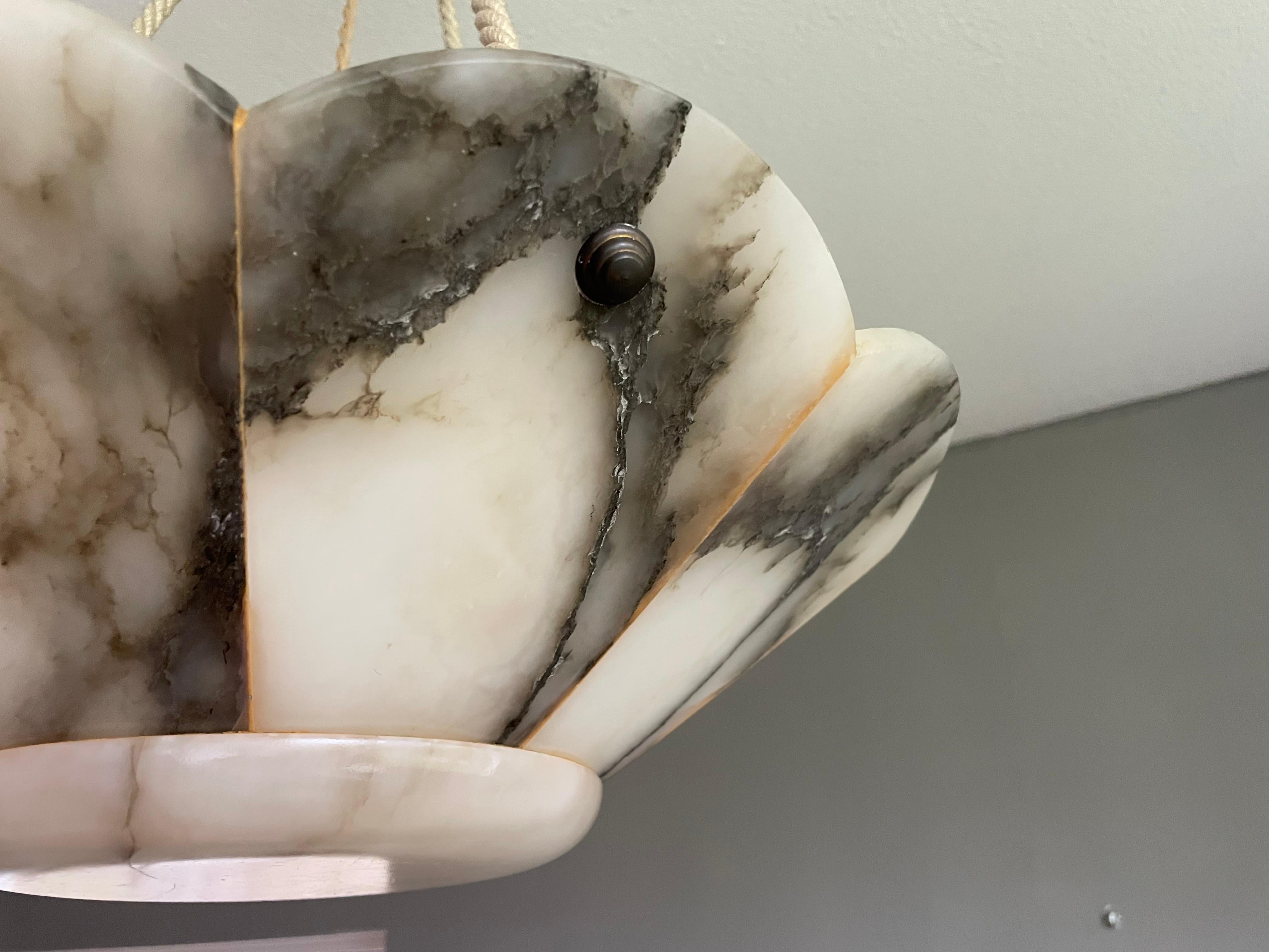 Large Art Deco White & Black Alabaster Pendant Chandelier w. Perfect Rope Chain 7