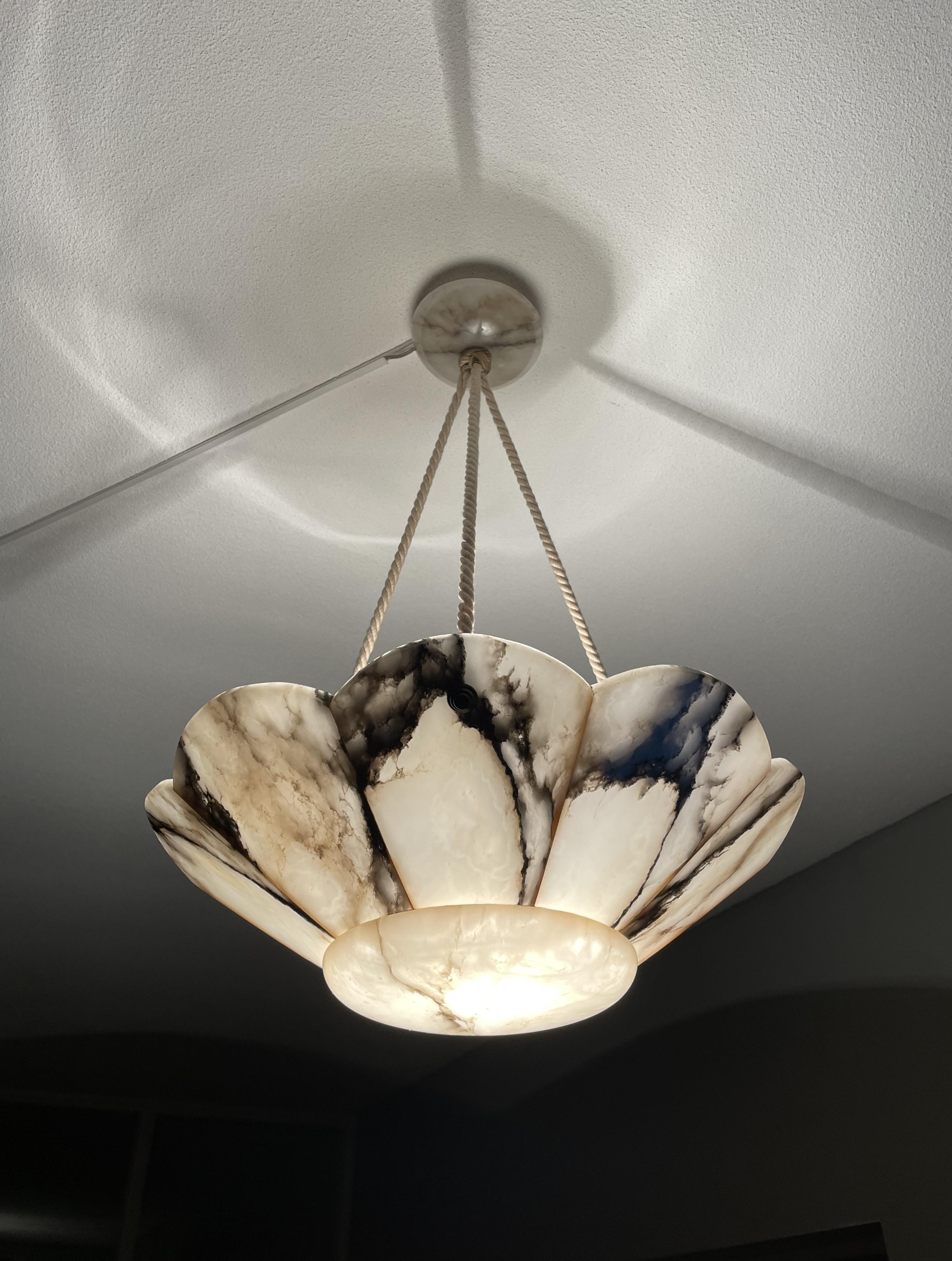 Large Art Deco White & Black Alabaster Pendant Chandelier w. Perfect Rope Chain 10