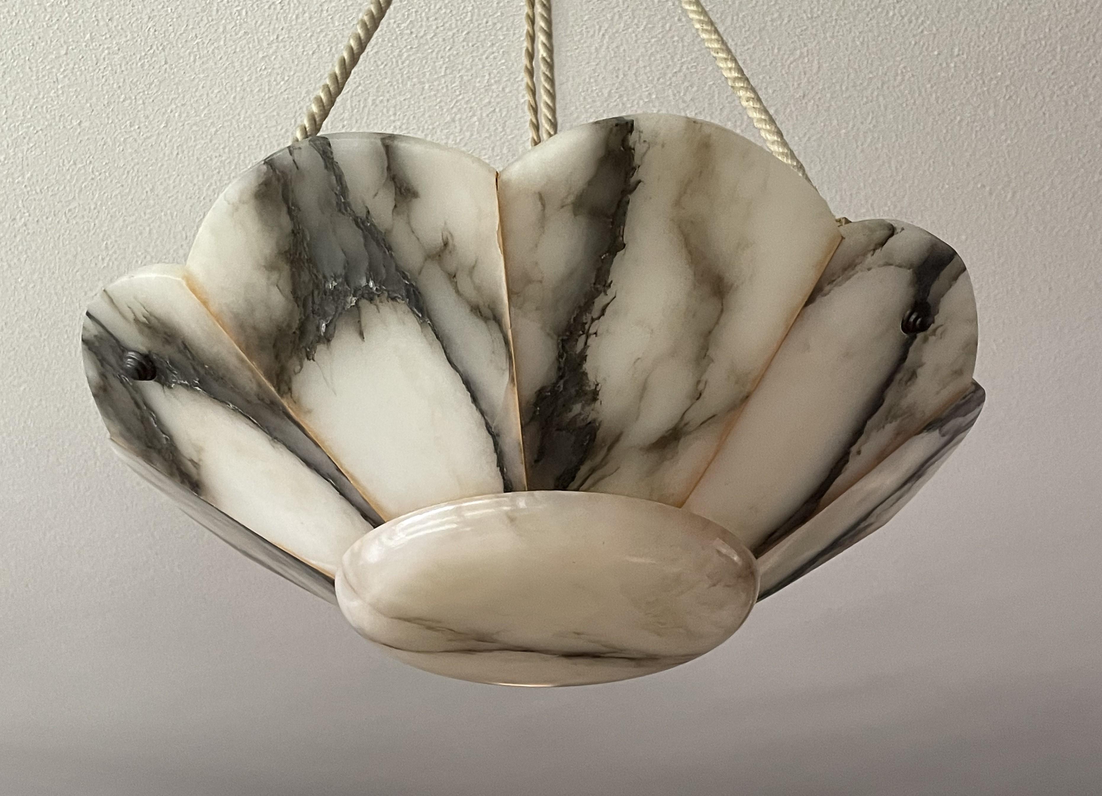 Large Art Deco White & Black Alabaster Pendant Chandelier w. Perfect Rope Chain 2