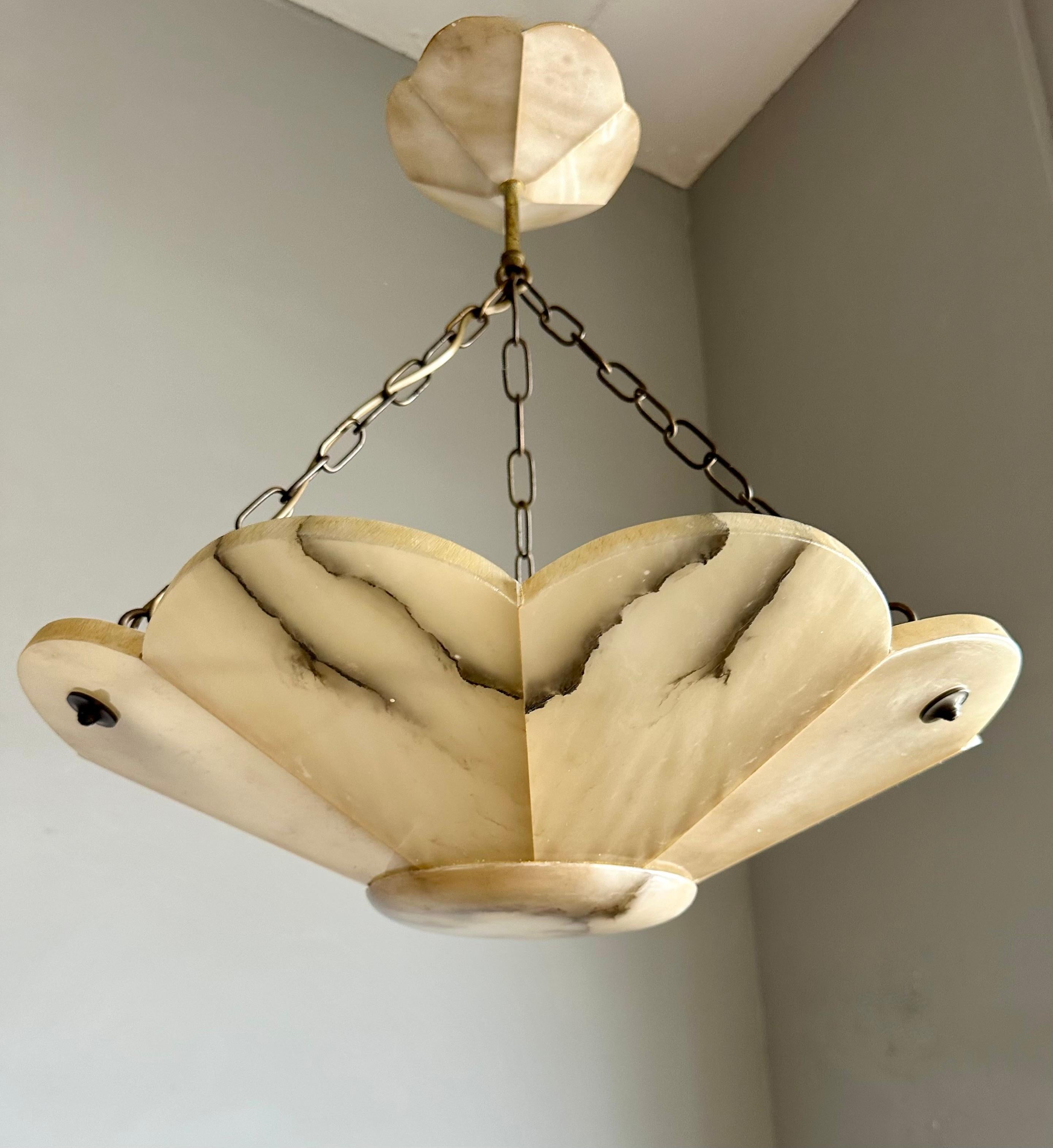 Large Art Deco White & Black Alabaster Pendant Chandelier with Perfect Canopy For Sale 7