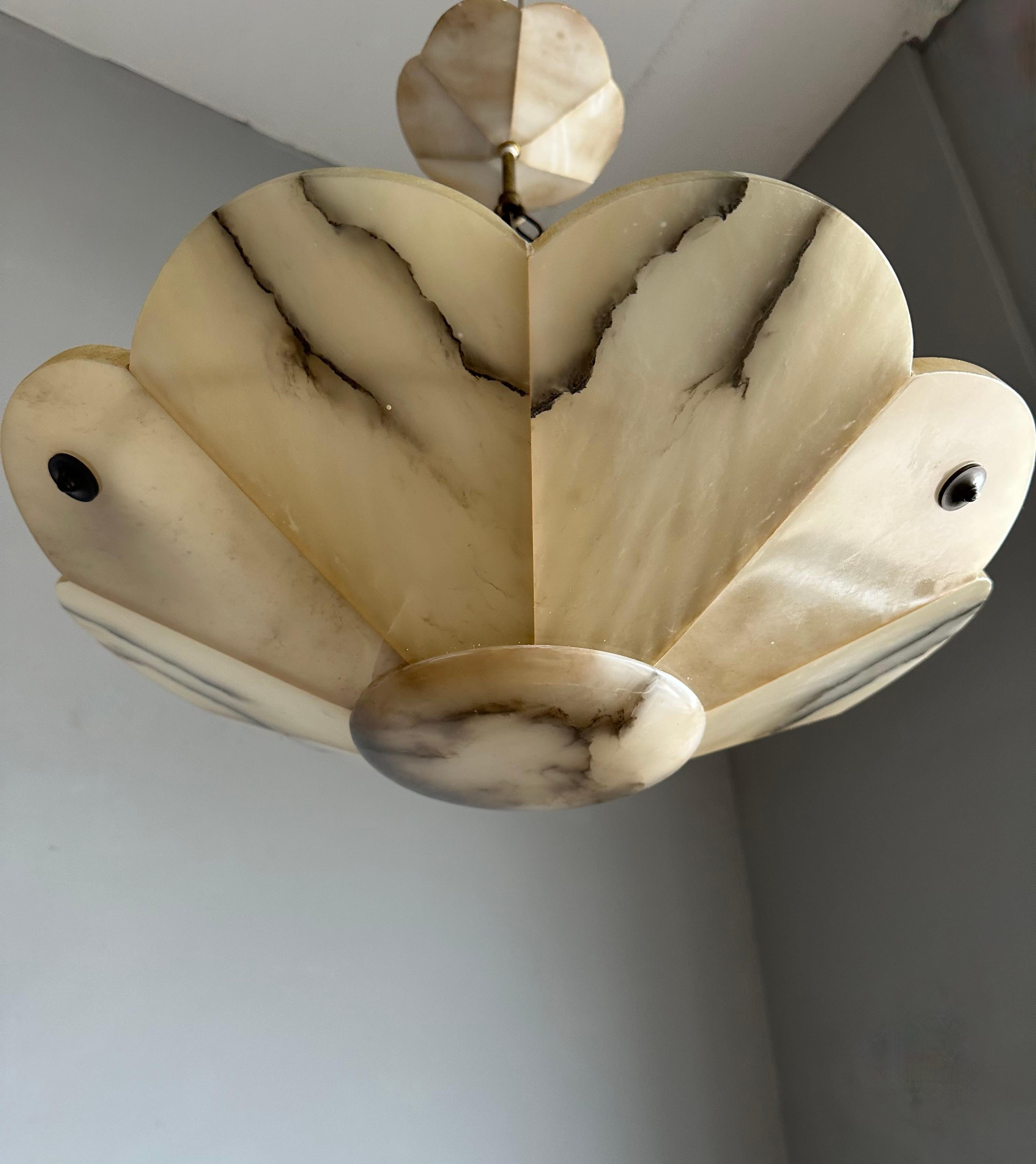 Large Art Deco White & Black Alabaster Pendant Chandelier with Perfect Canopy For Sale 8