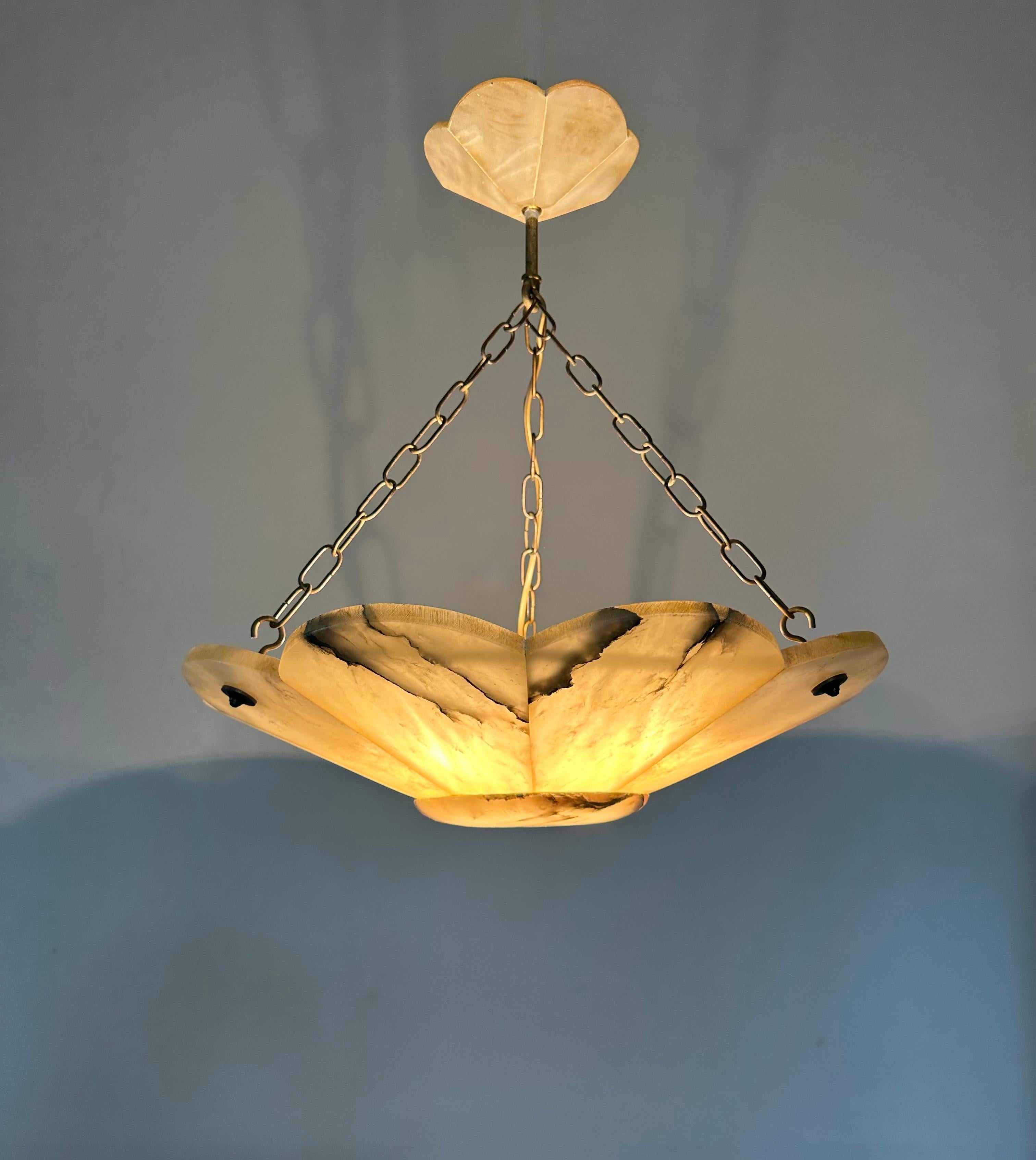 Large Art Deco White & Black Alabaster Pendant Chandelier with Perfect Canopy For Sale 11