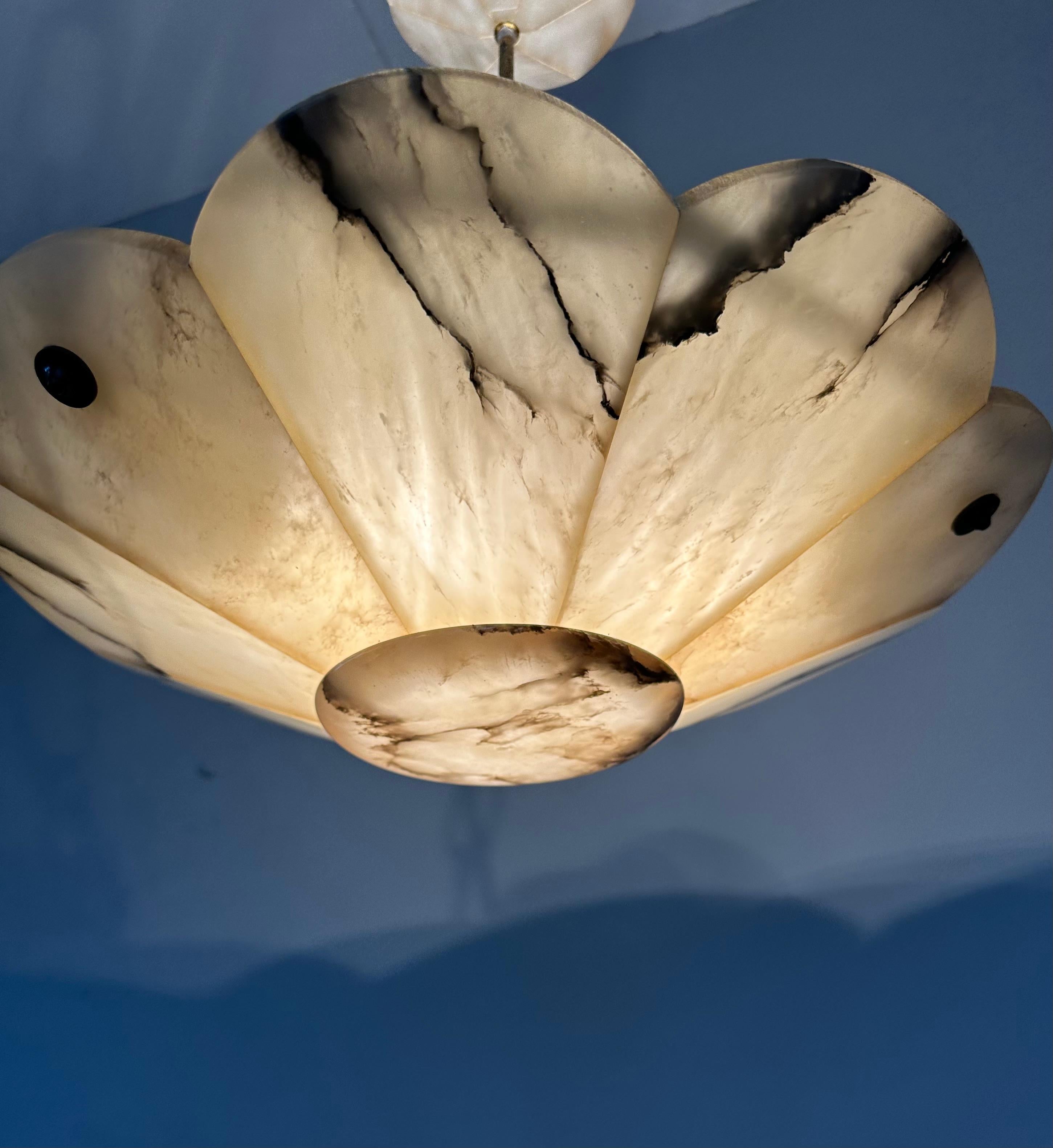 Large Art Deco White & Black Alabaster Pendant Chandelier with Perfect Canopy For Sale 12